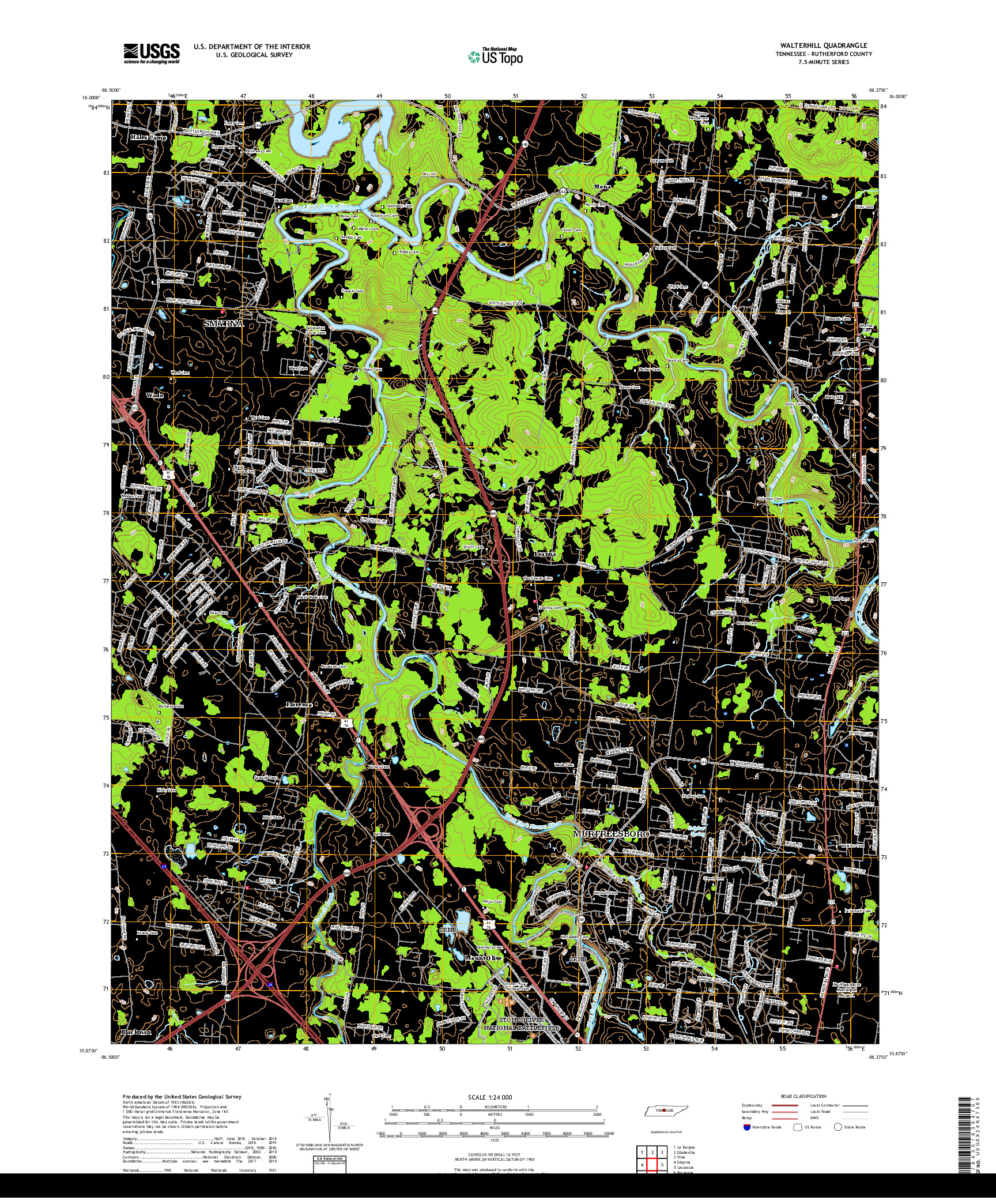 USGS US TOPO 7.5-MINUTE MAP FOR WALTERHILL, TN 2019