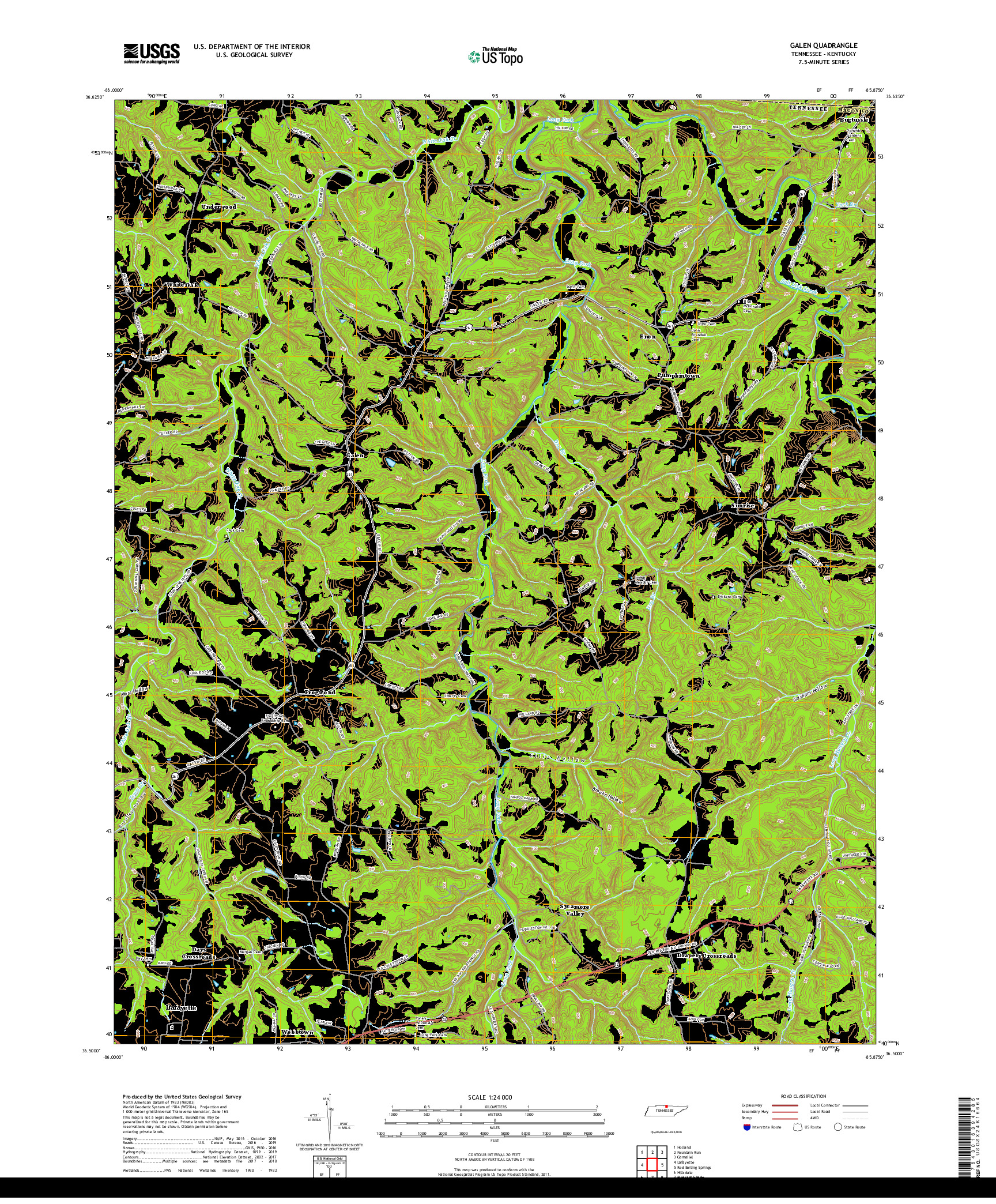 USGS US TOPO 7.5-MINUTE MAP FOR GALEN, TN,KY 2019