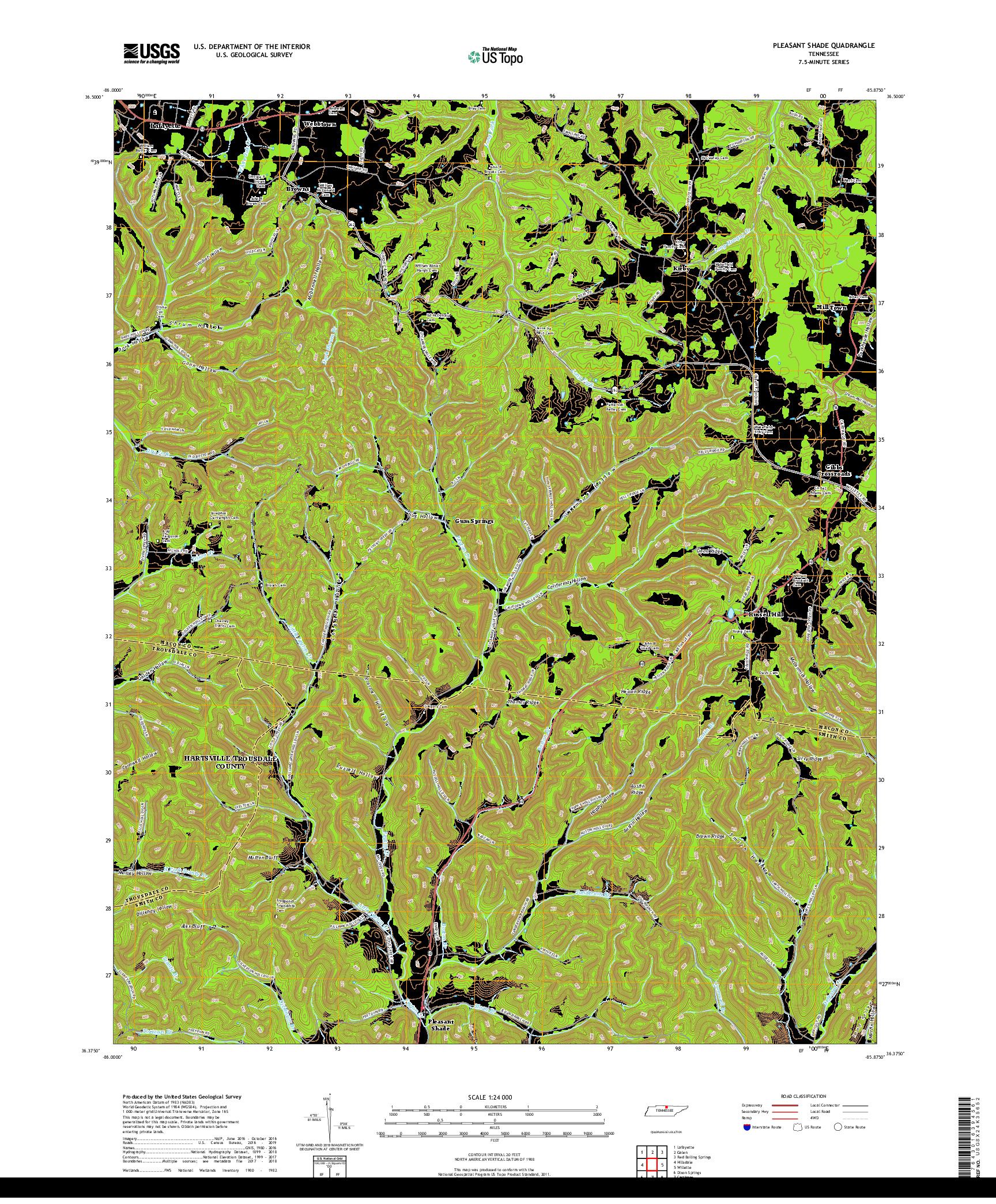 USGS US TOPO 7.5-MINUTE MAP FOR PLEASANT SHADE, TN 2019