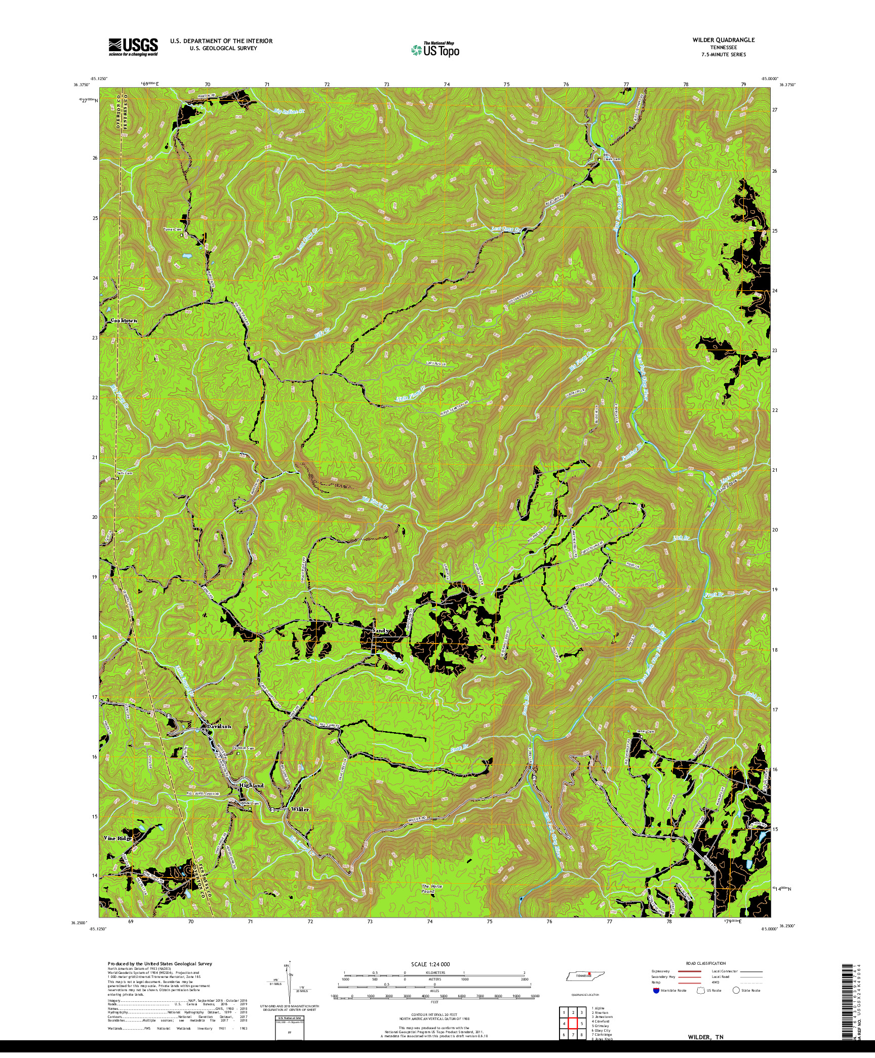 USGS US TOPO 7.5-MINUTE MAP FOR WILDER, TN 2019