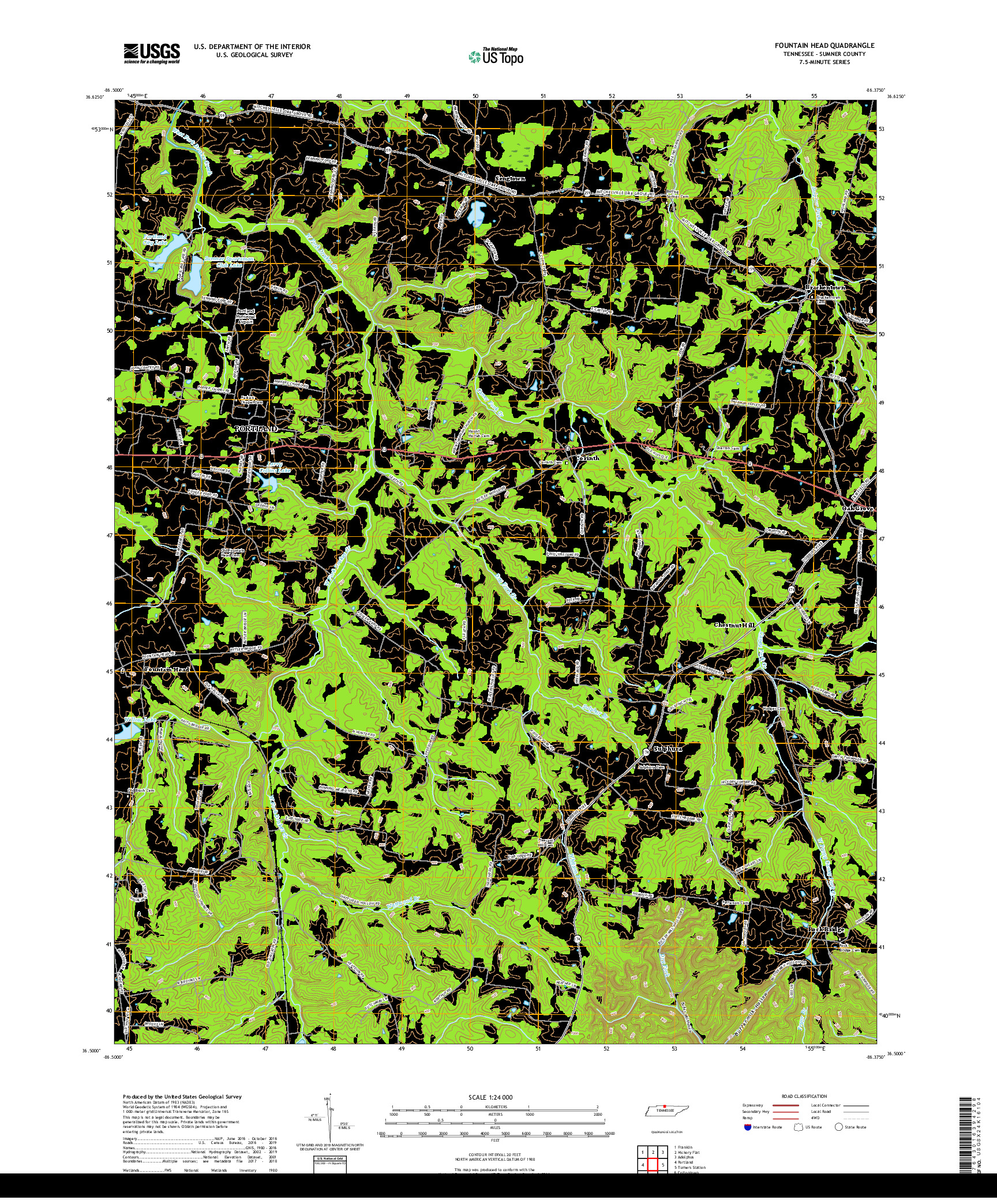 USGS US TOPO 7.5-MINUTE MAP FOR FOUNTAIN HEAD, TN 2019