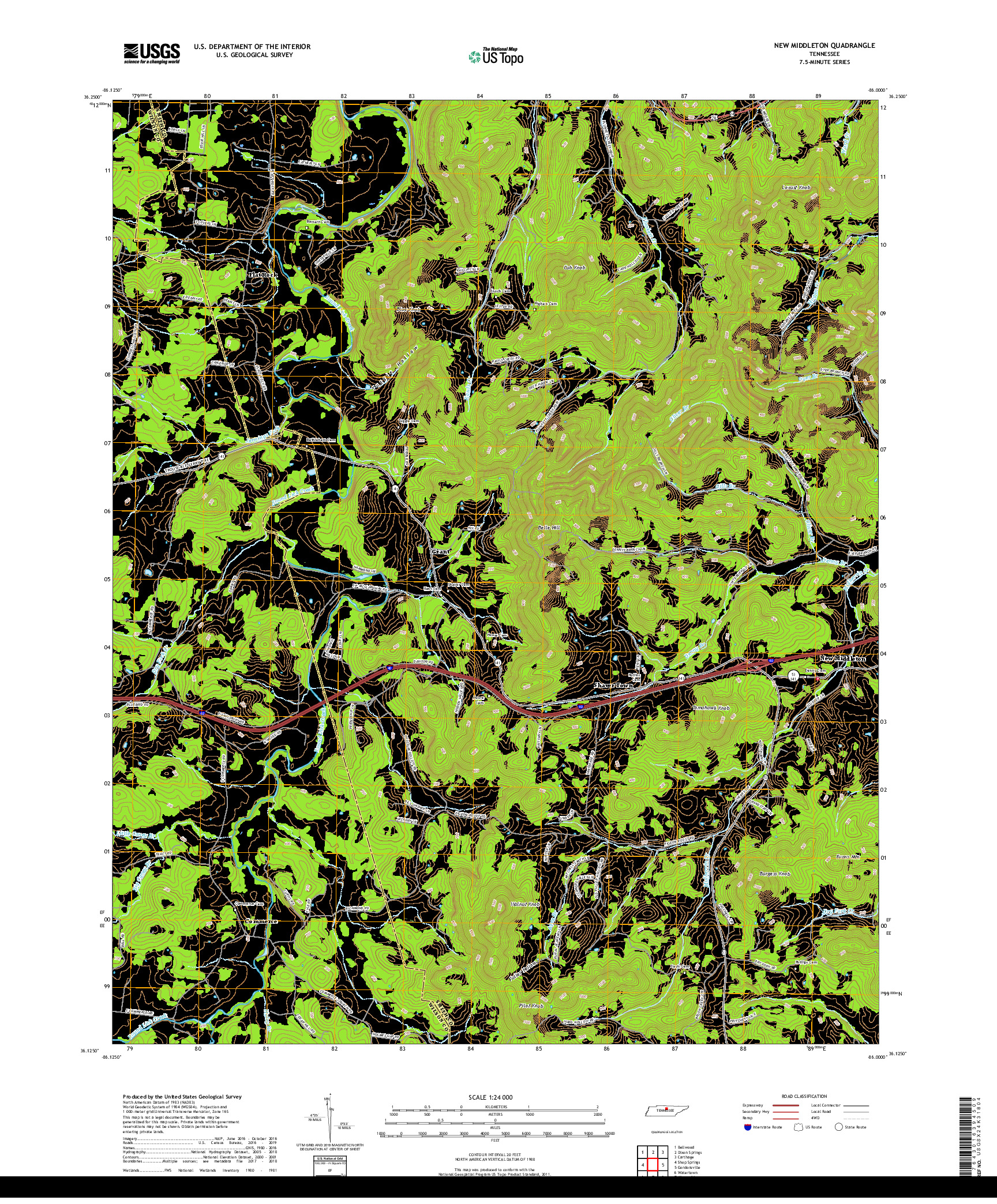 USGS US TOPO 7.5-MINUTE MAP FOR NEW MIDDLETON, TN 2019