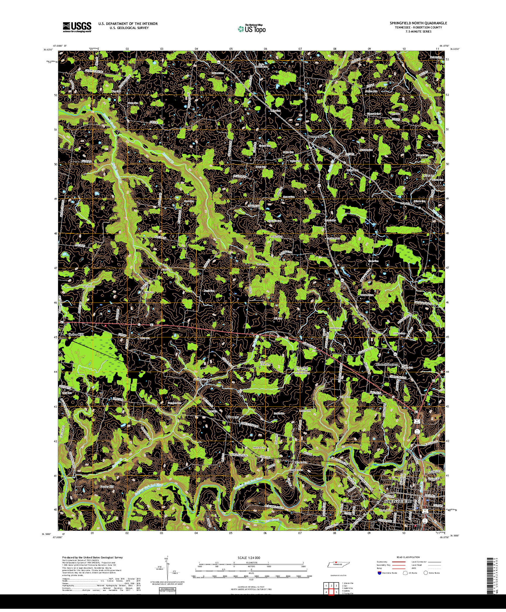 USGS US TOPO 7.5-MINUTE MAP FOR SPRINGFIELD NORTH, TN 2019