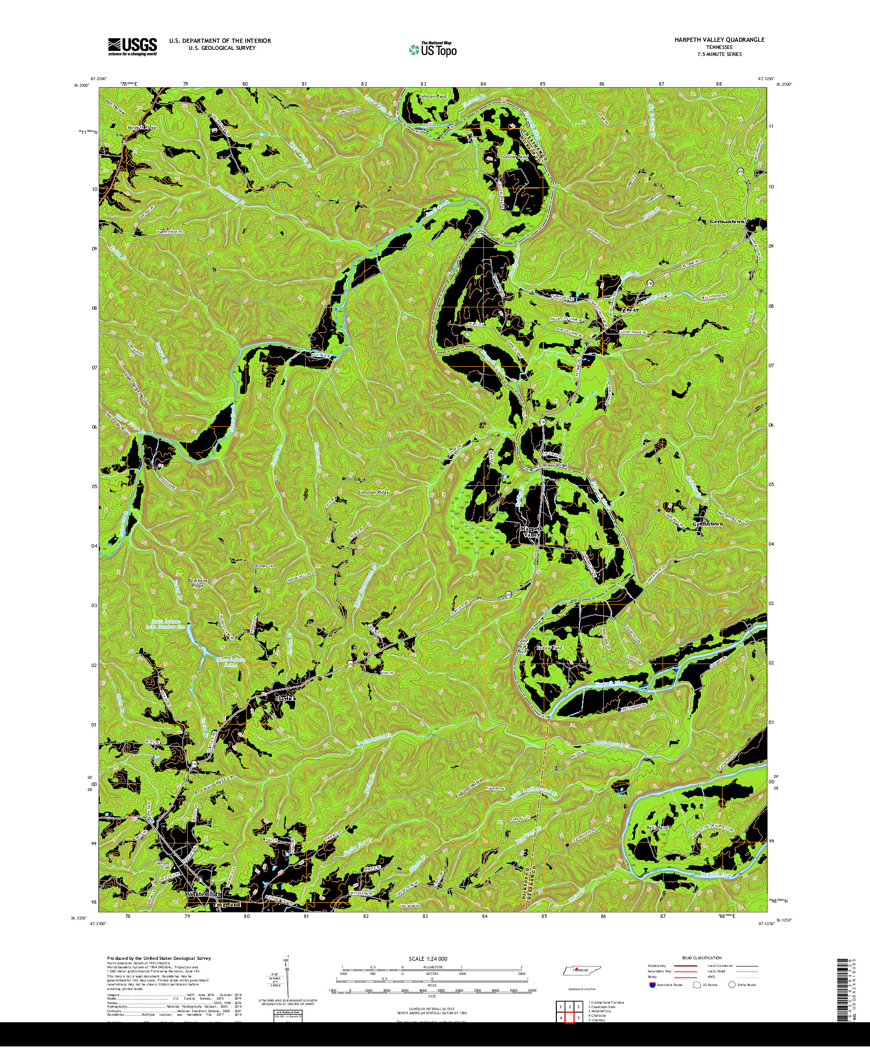 USGS US TOPO 7.5-MINUTE MAP FOR HARPETH VALLEY, TN 2019