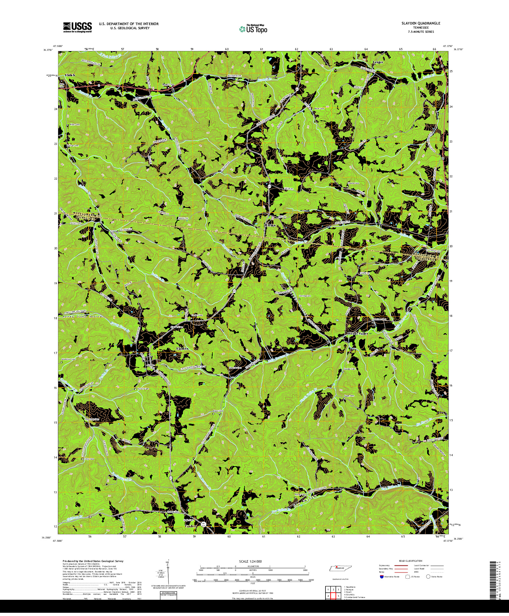 USGS US TOPO 7.5-MINUTE MAP FOR SLAYDEN, TN 2019