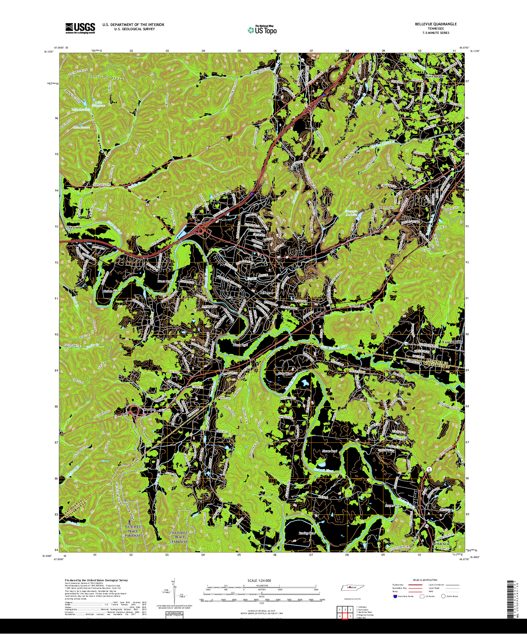 USGS US TOPO 7.5-MINUTE MAP FOR BELLEVUE, TN 2019