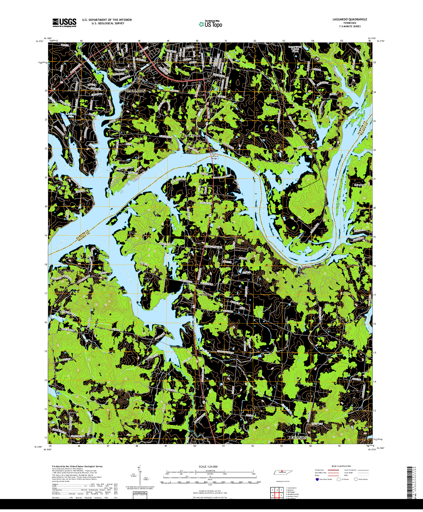 USGS US TOPO 7.5-MINUTE MAP FOR LAGUARDO, TN 2019