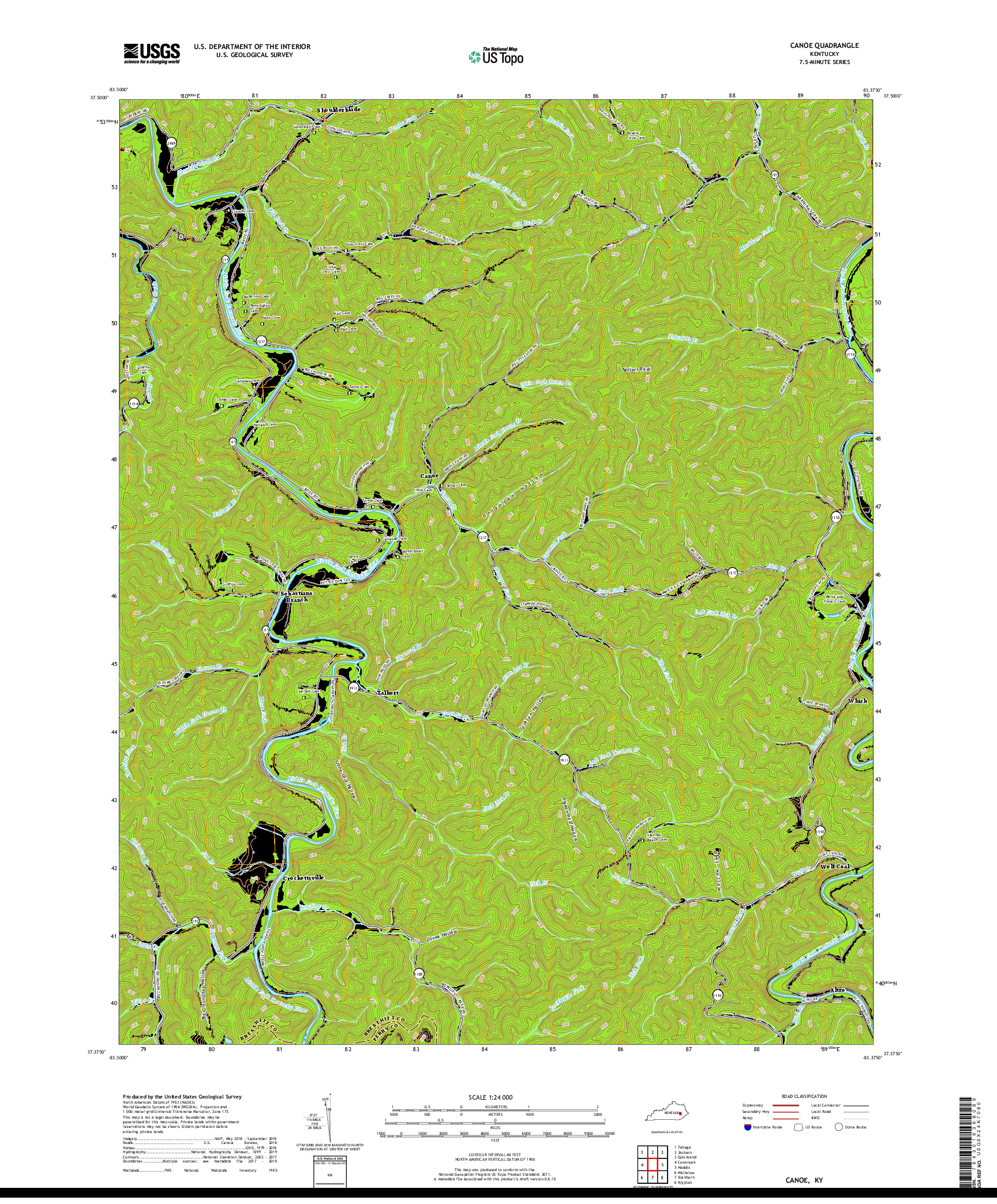 USGS US TOPO 7.5-MINUTE MAP FOR CANOE, KY 2019