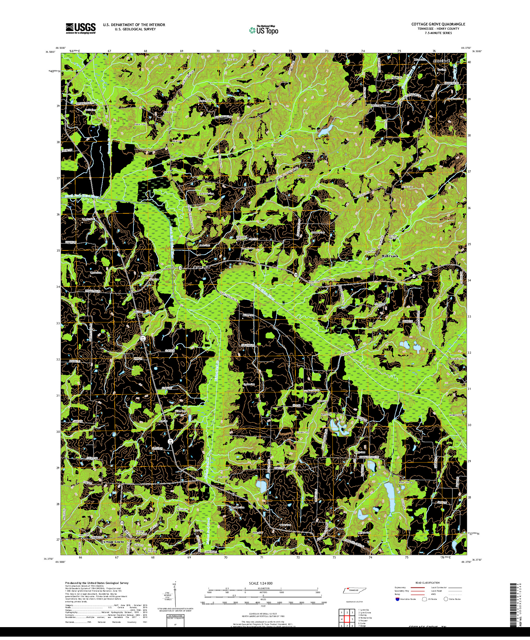 USGS US TOPO 7.5-MINUTE MAP FOR COTTAGE GROVE, TN 2019