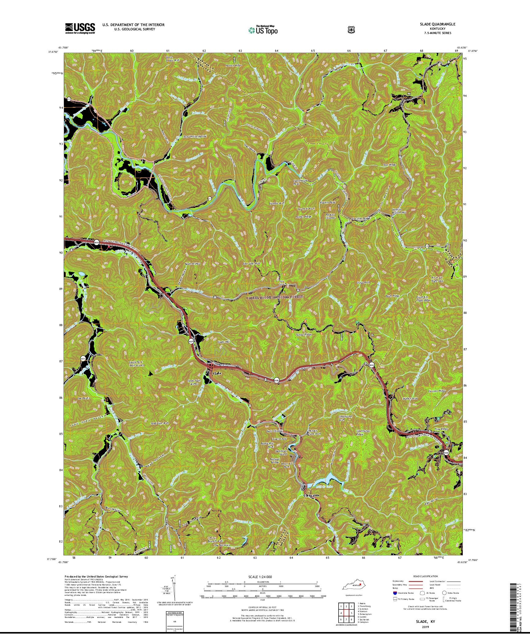 USGS US TOPO 7.5-MINUTE MAP FOR SLADE, KY 2019