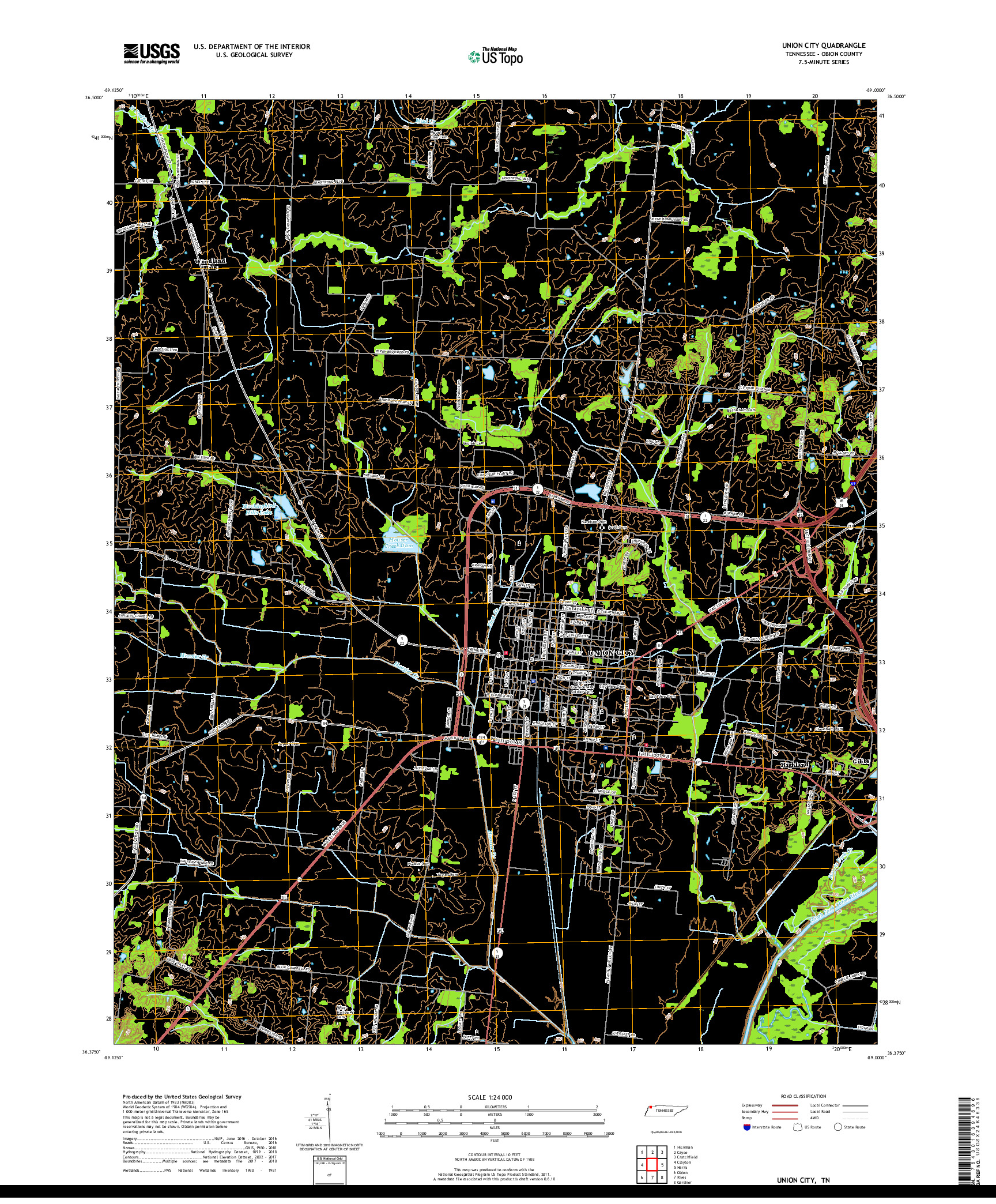 USGS US TOPO 7.5-MINUTE MAP FOR UNION CITY, TN 2019