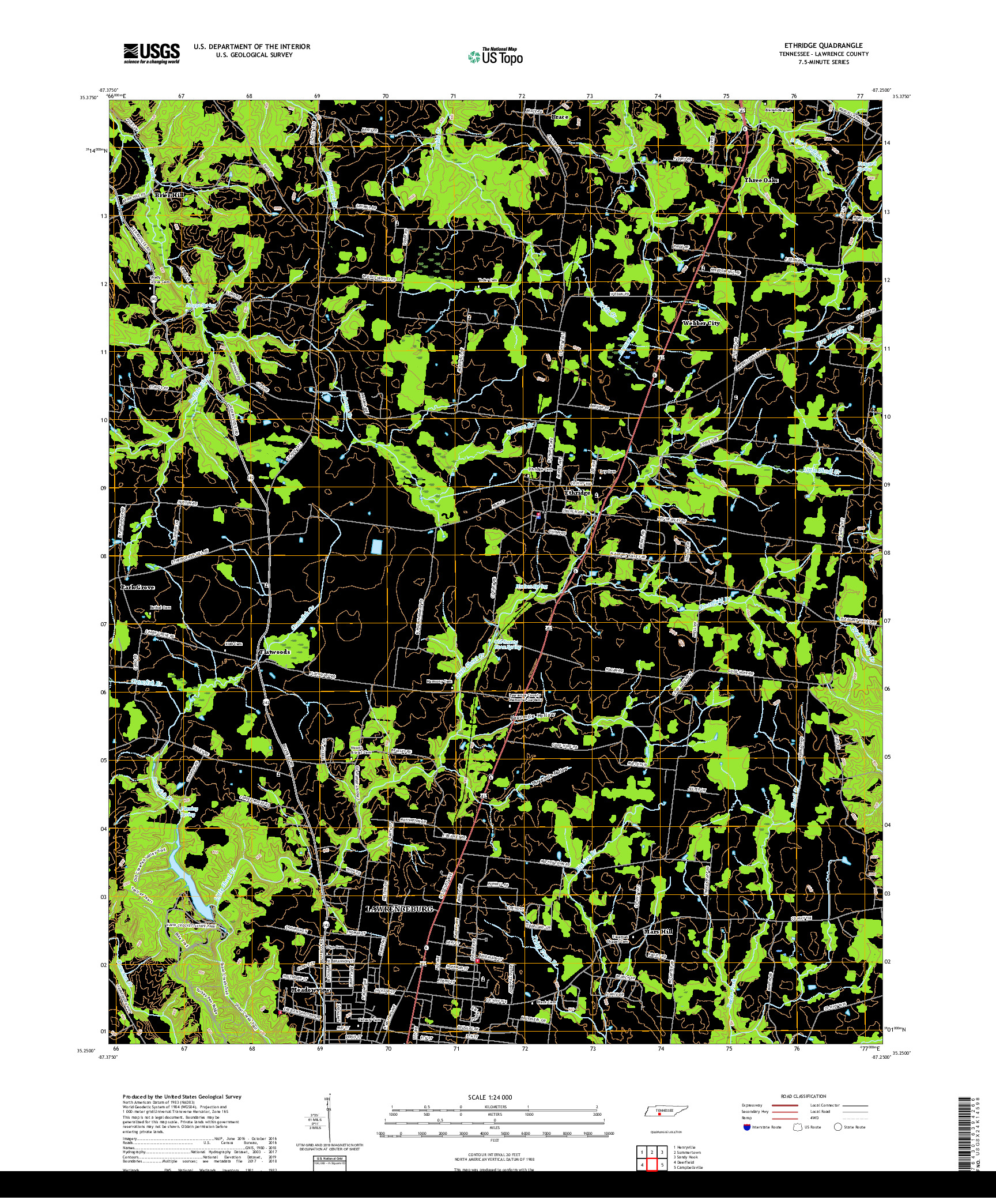 USGS US TOPO 7.5-MINUTE MAP FOR ETHRIDGE, TN 2019