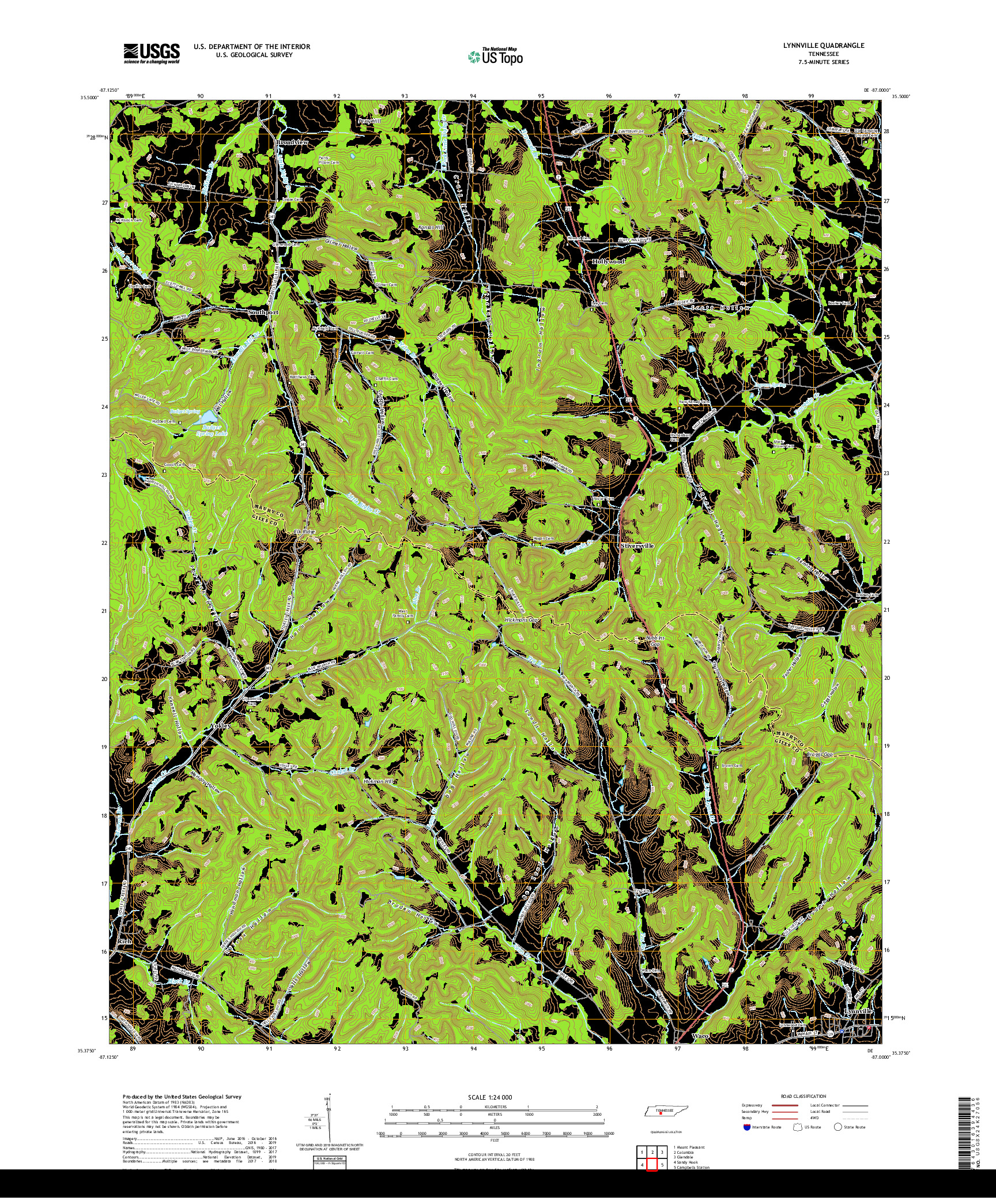 USGS US TOPO 7.5-MINUTE MAP FOR LYNNVILLE, TN 2019