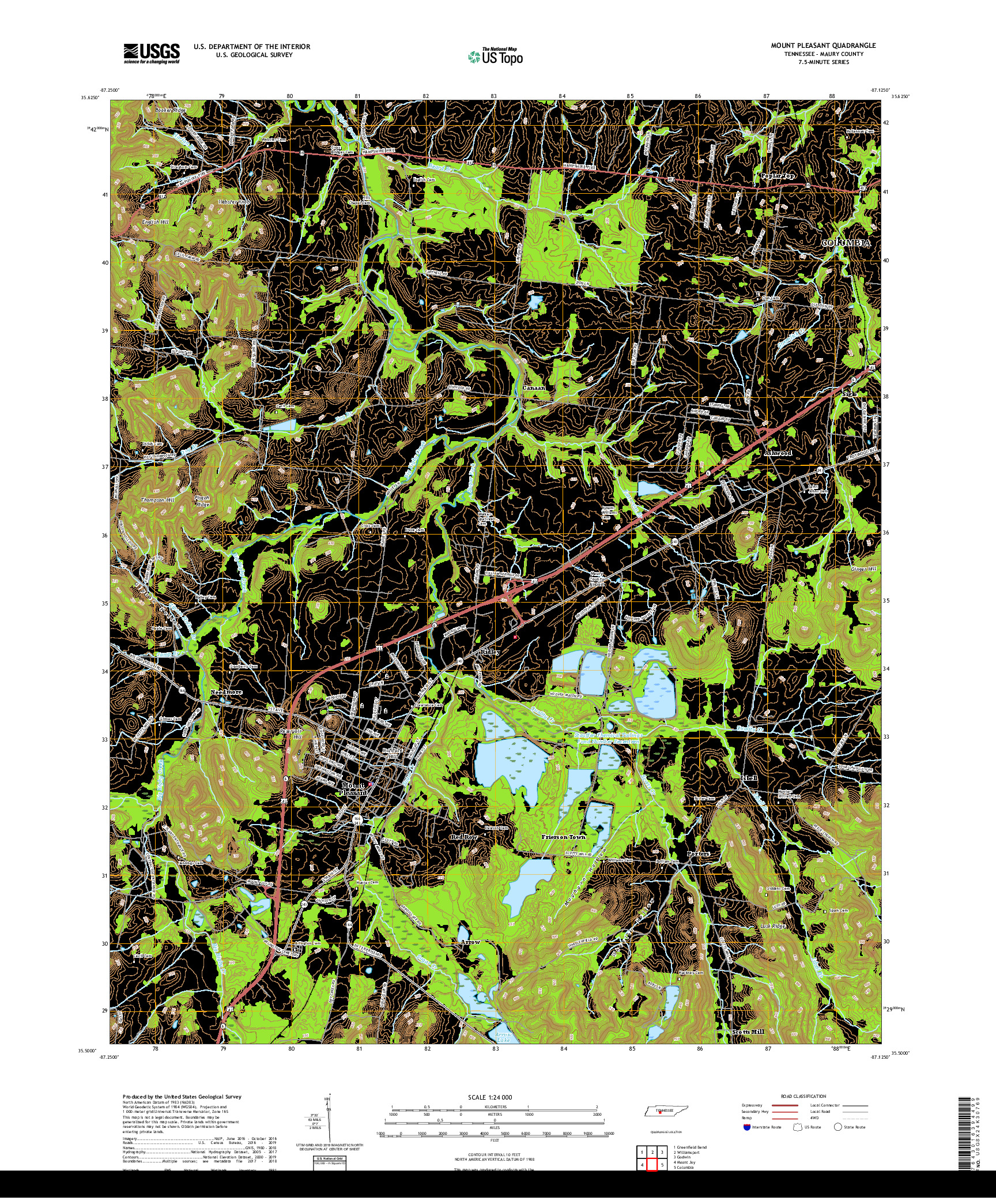 USGS US TOPO 7.5-MINUTE MAP FOR MOUNT PLEASANT, TN 2019