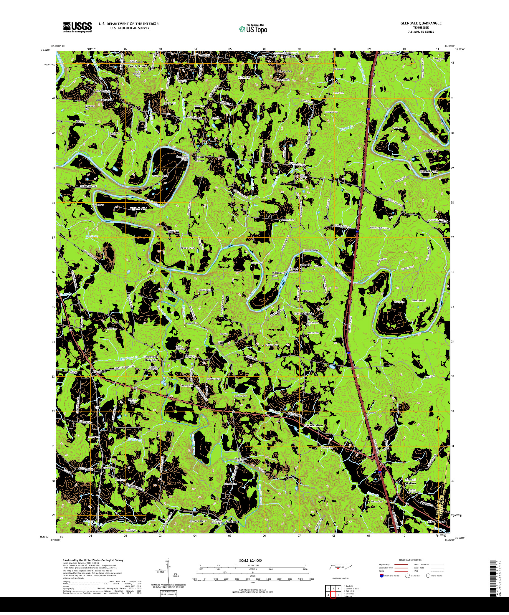 USGS US TOPO 7.5-MINUTE MAP FOR GLENDALE, TN 2019