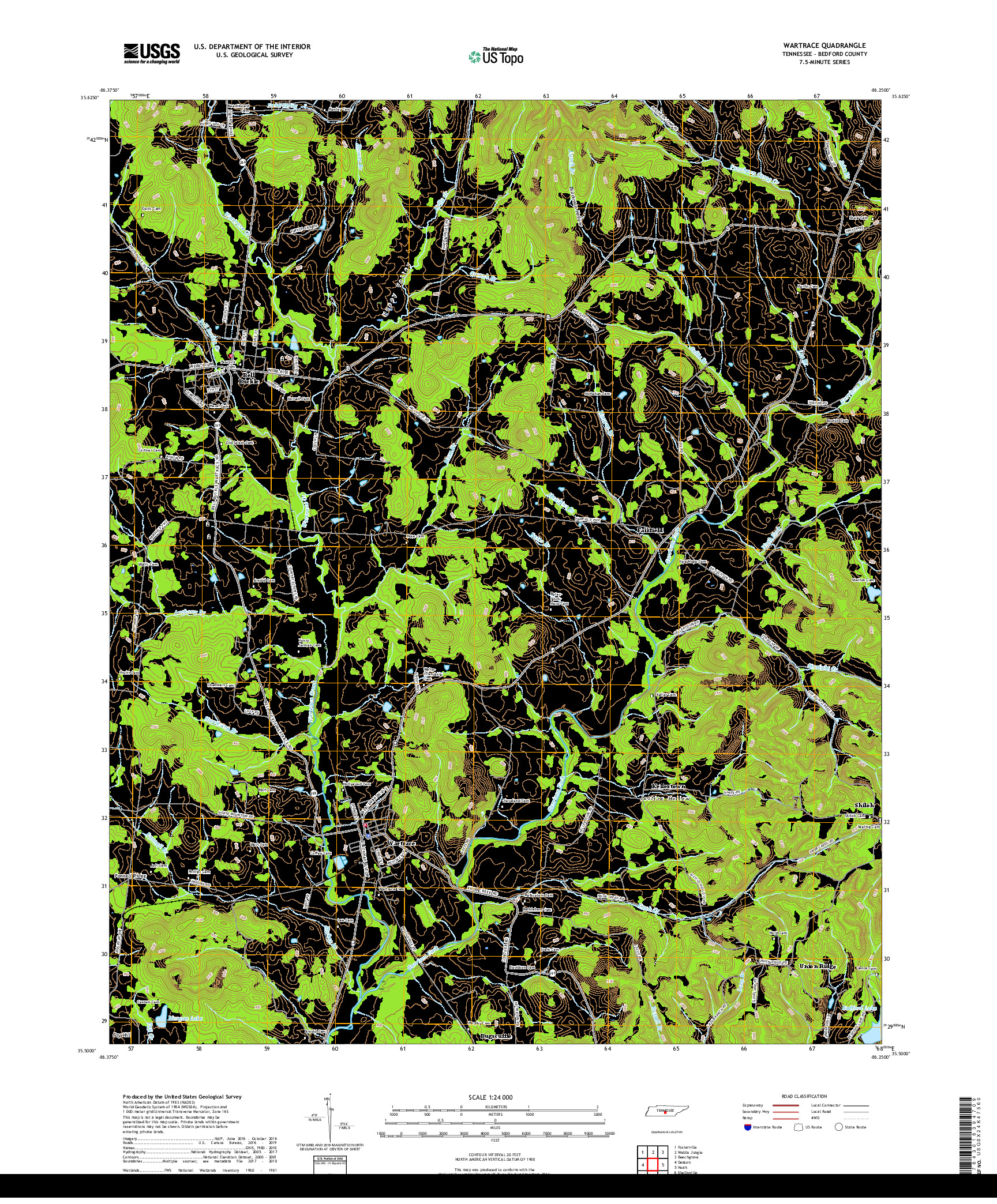 USGS US TOPO 7.5-MINUTE MAP FOR WARTRACE, TN 2019