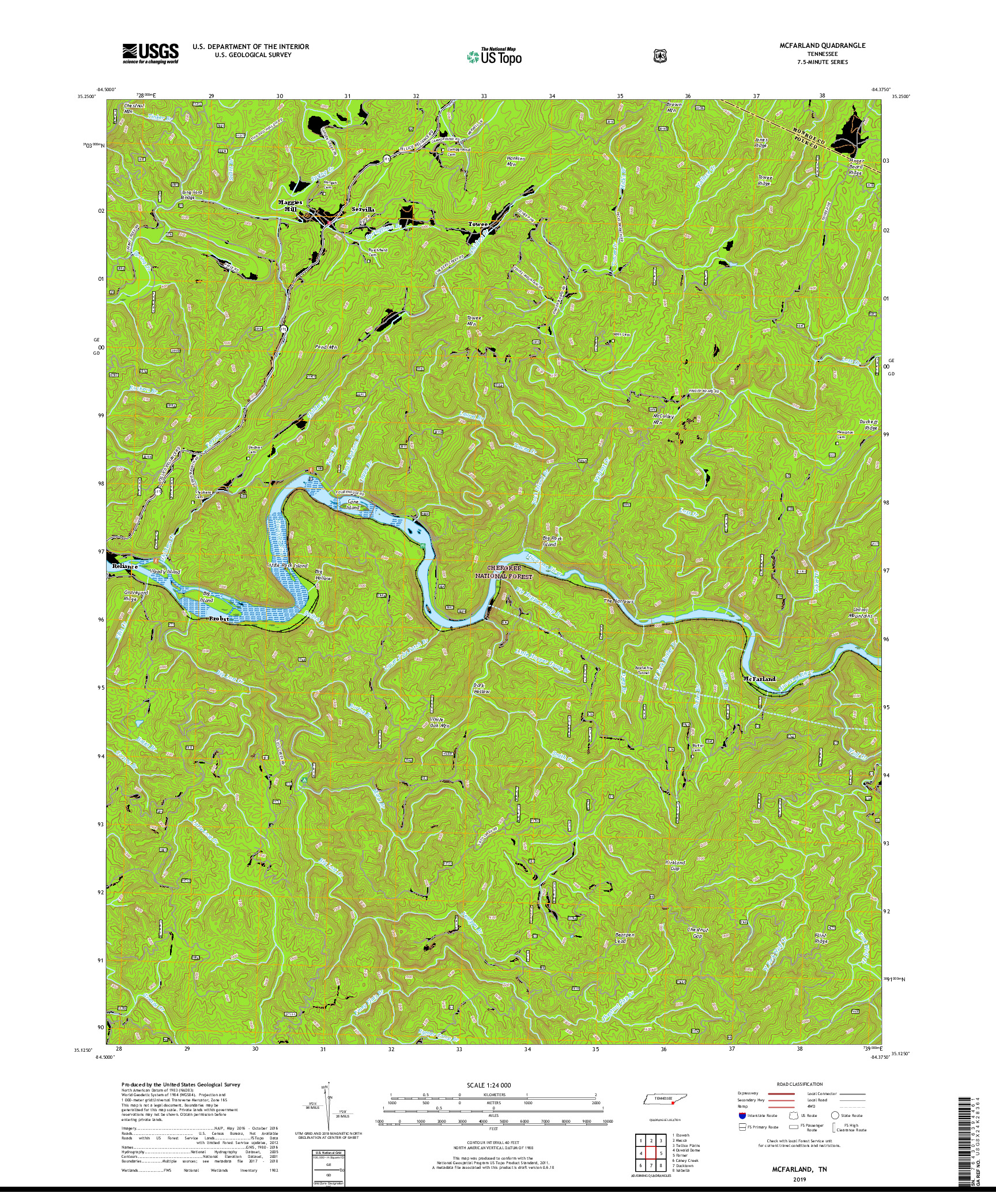 USGS US TOPO 7.5-MINUTE MAP FOR MCFARLAND, TN 2019