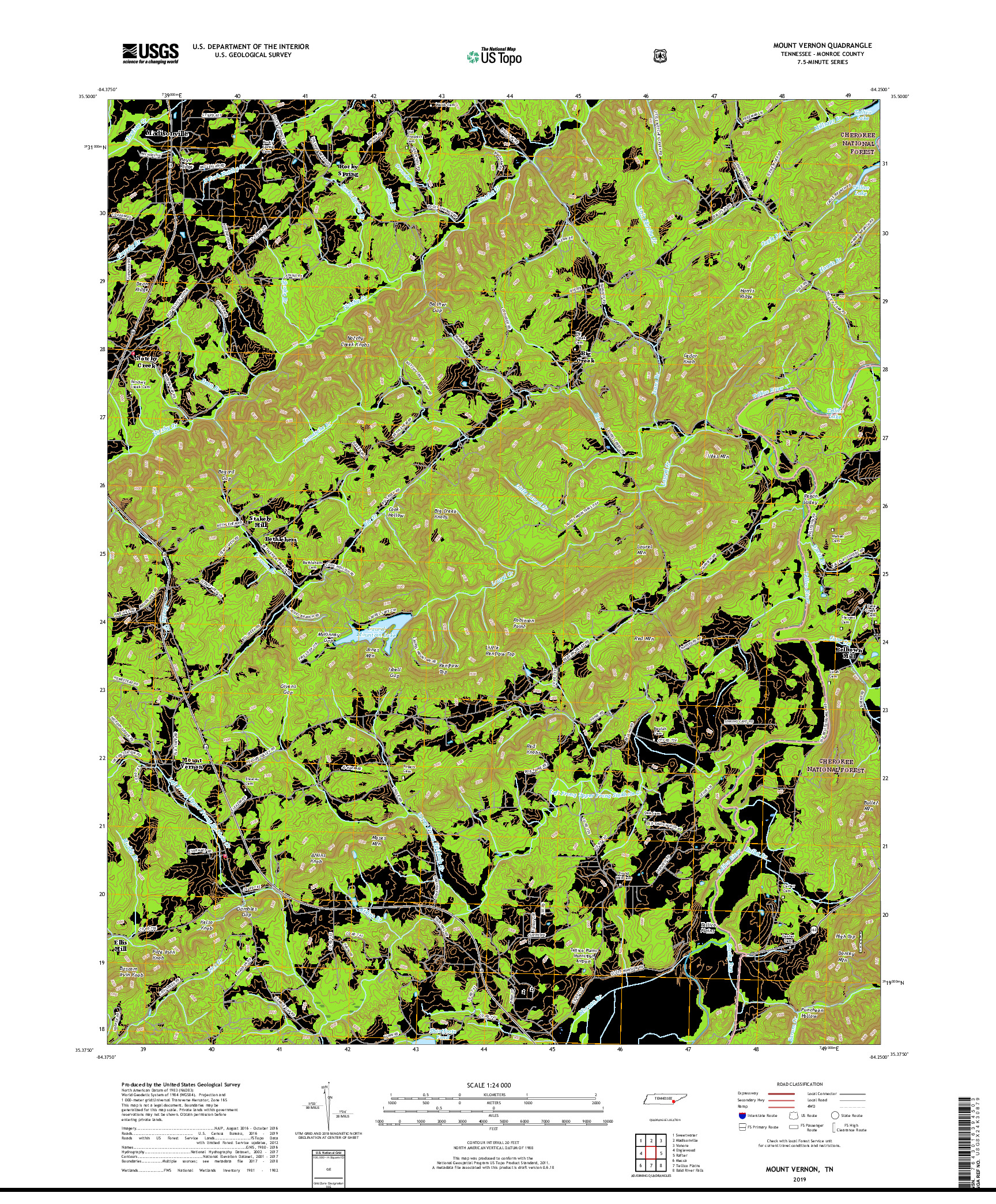 USGS US TOPO 7.5-MINUTE MAP FOR MOUNT VERNON, TN 2019