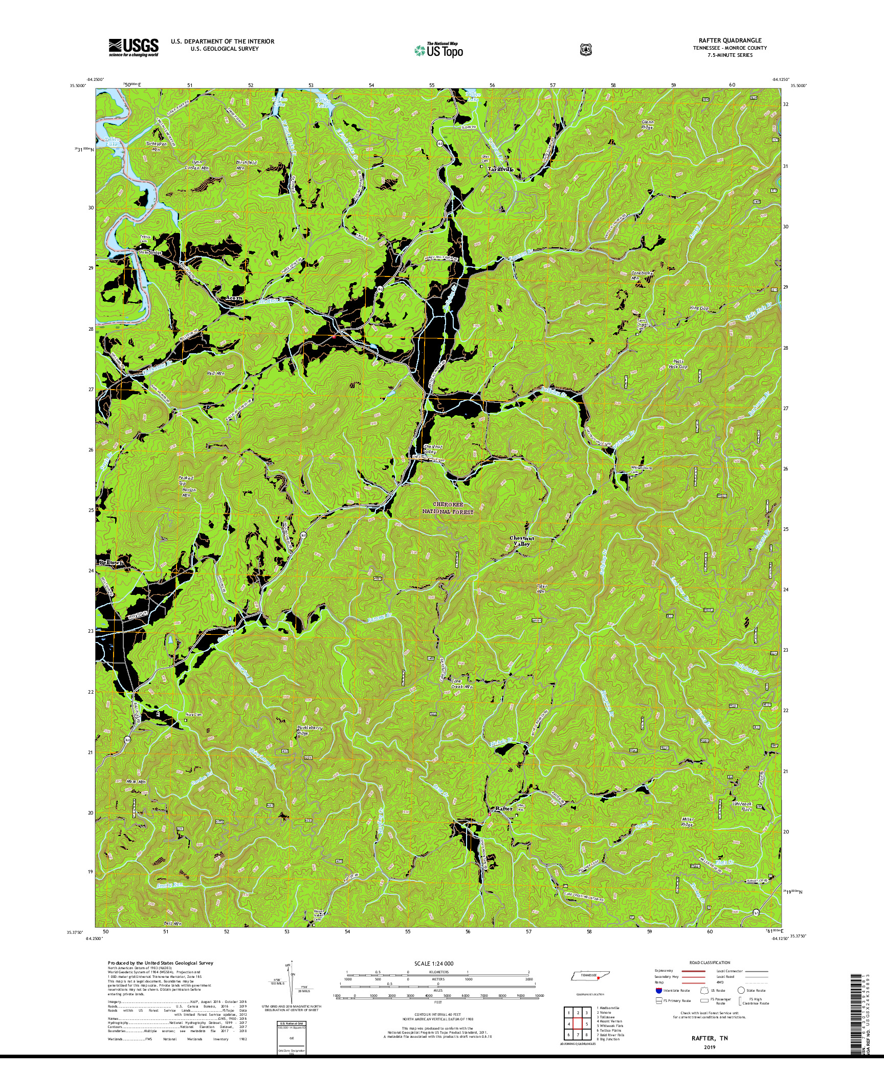 USGS US TOPO 7.5-MINUTE MAP FOR RAFTER, TN 2019