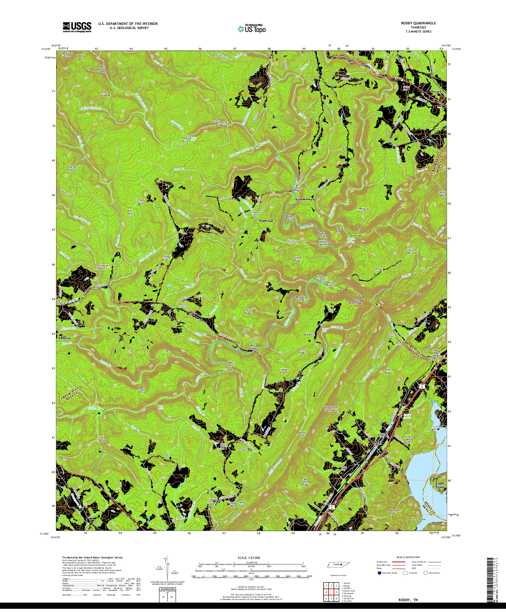 USGS US TOPO 7.5-MINUTE MAP FOR RODDY, TN 2019