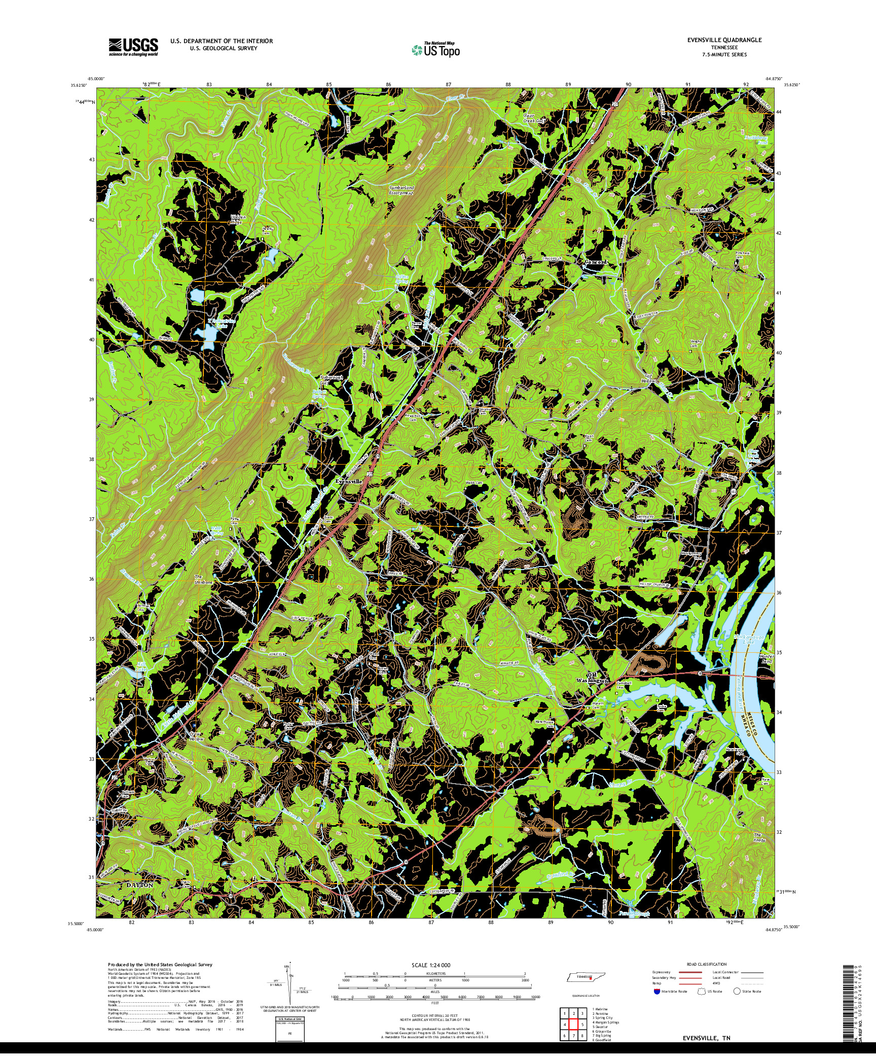 USGS US TOPO 7.5-MINUTE MAP FOR EVENSVILLE, TN 2019