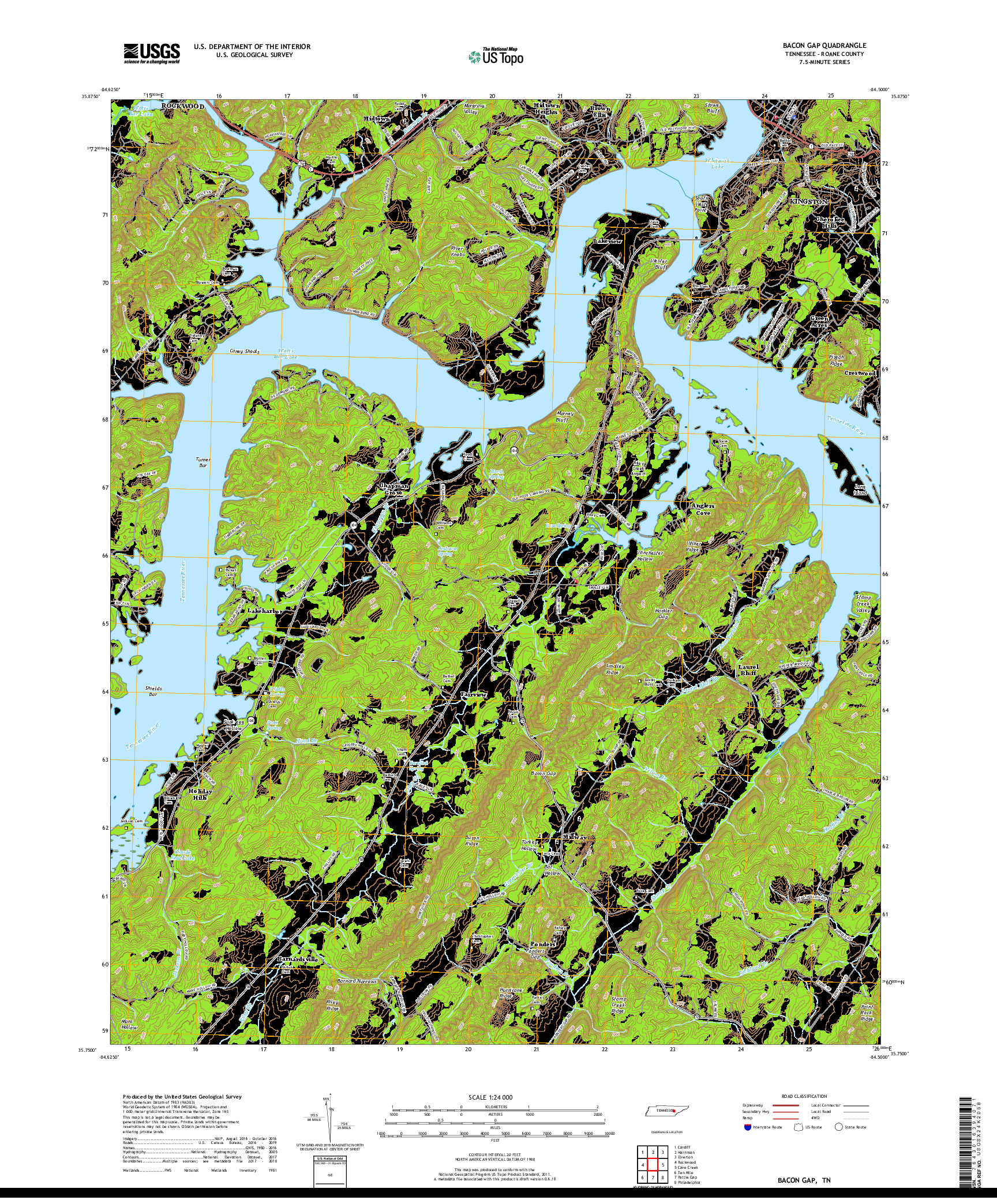 USGS US TOPO 7.5-MINUTE MAP FOR BACON GAP, TN 2019