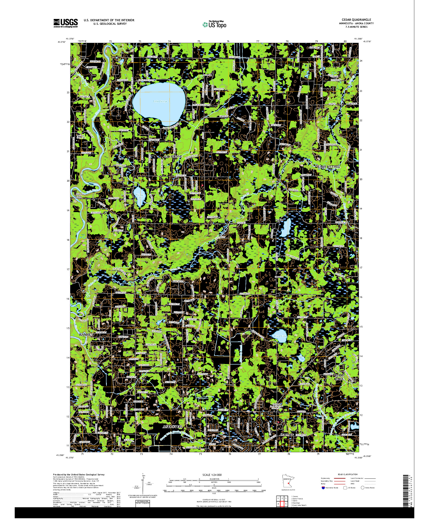 USGS US TOPO 7.5-MINUTE MAP FOR CEDAR, MN 2019