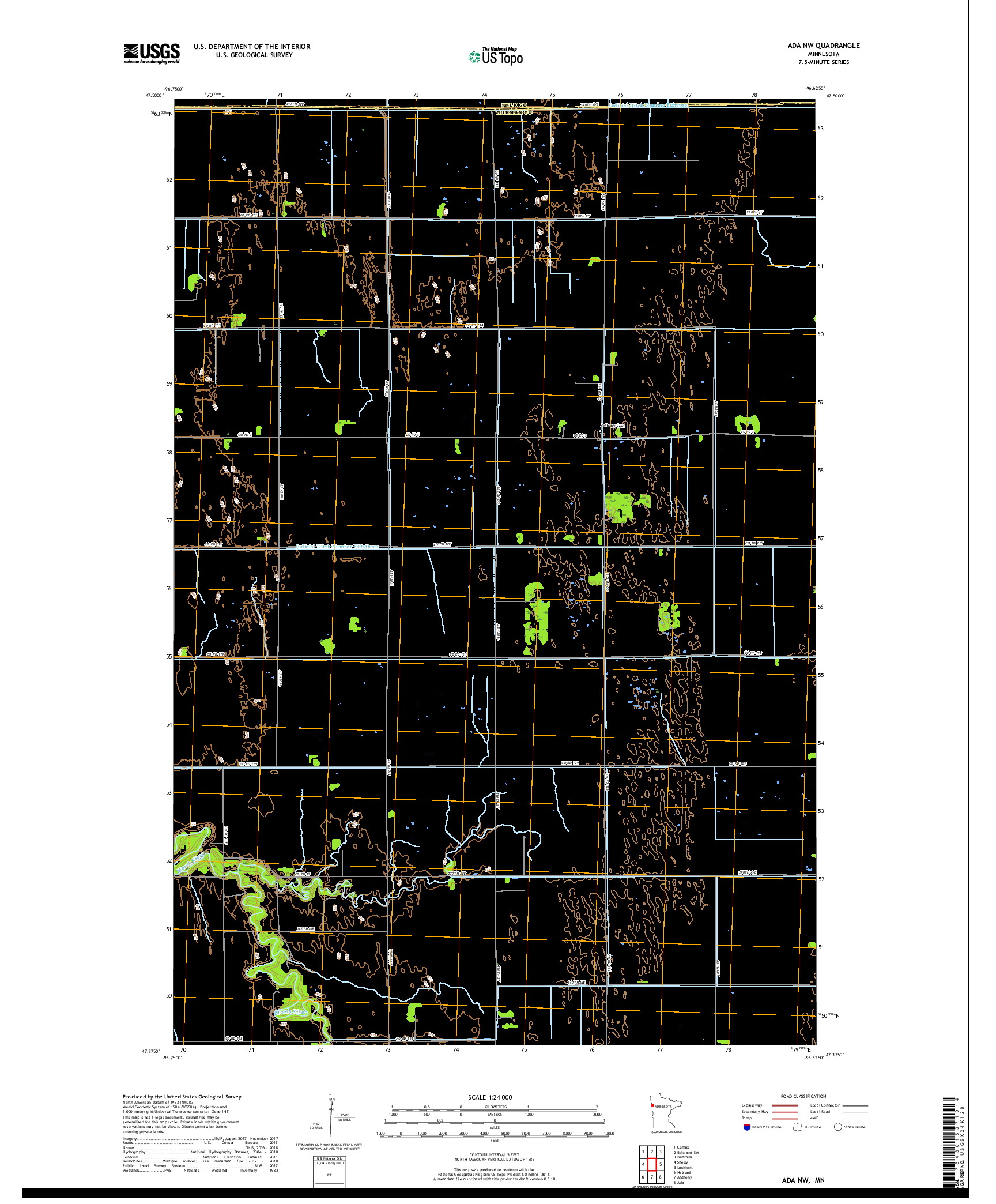 USGS US TOPO 7.5-MINUTE MAP FOR ADA NW, MN 2019