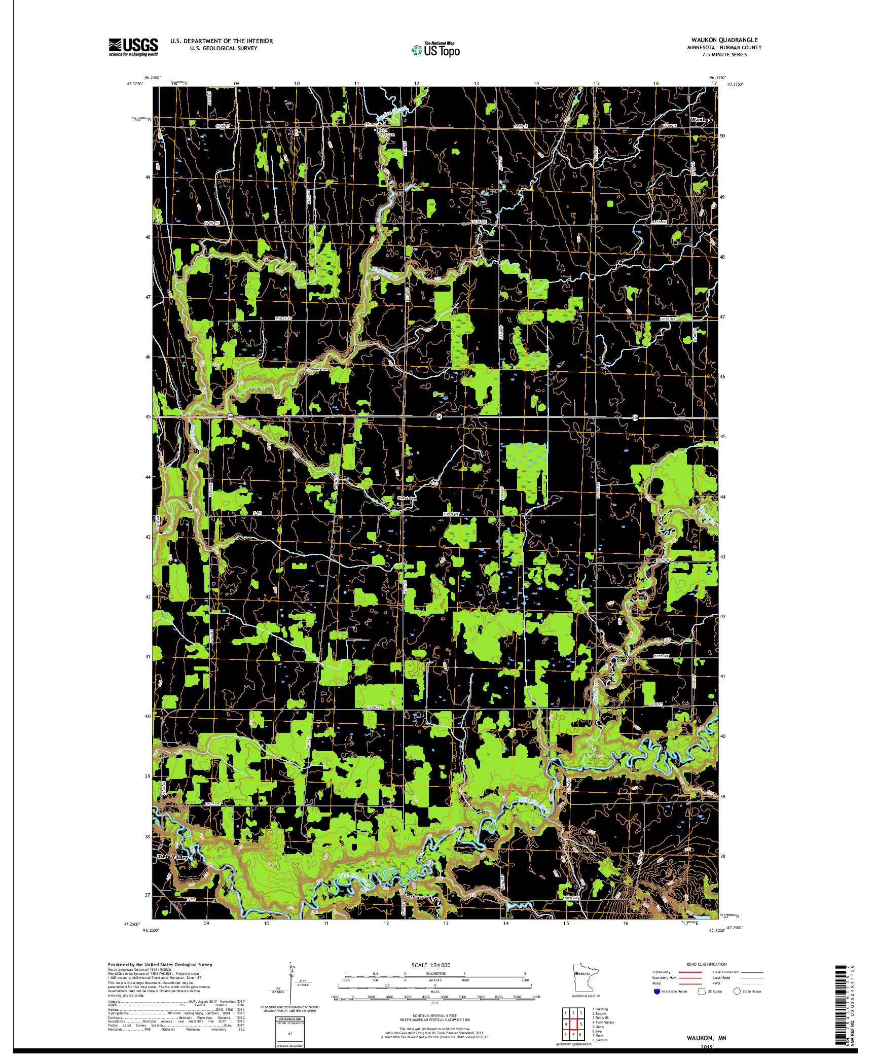 USGS US TOPO 7.5-MINUTE MAP FOR WAUKON, MN 2019