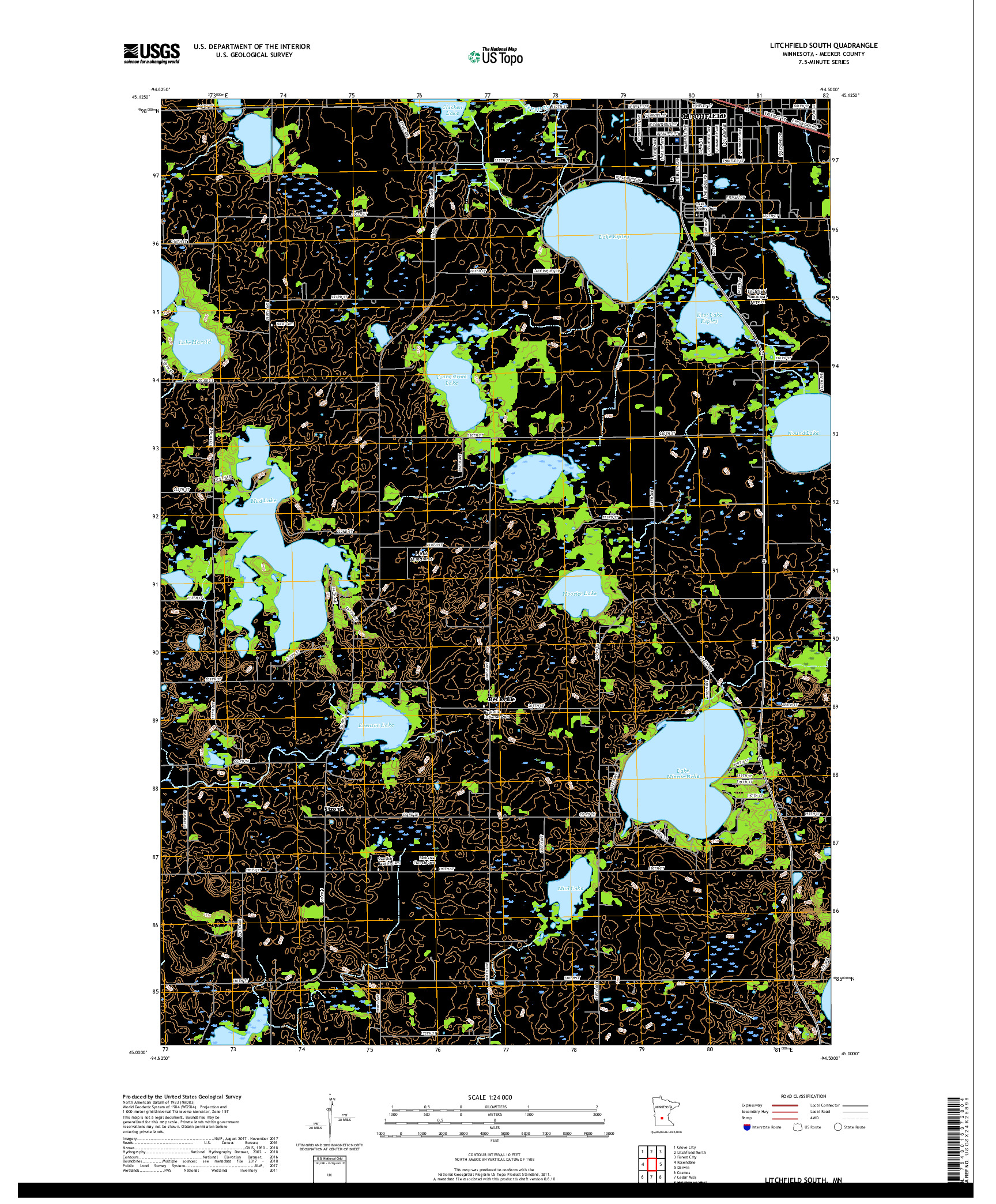 USGS US TOPO 7.5-MINUTE MAP FOR LITCHFIELD SOUTH, MN 2019