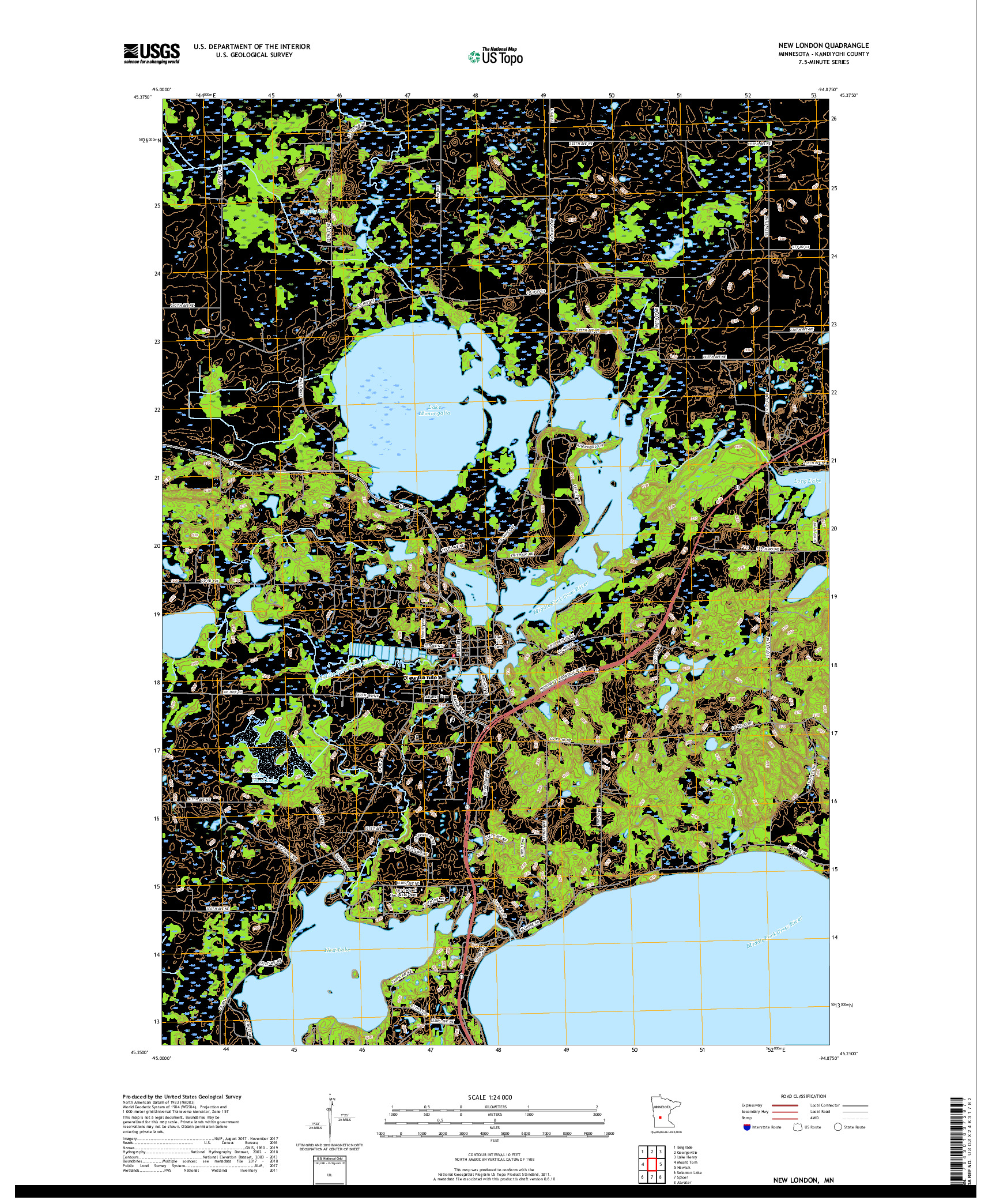 USGS US TOPO 7.5-MINUTE MAP FOR NEW LONDON, MN 2019