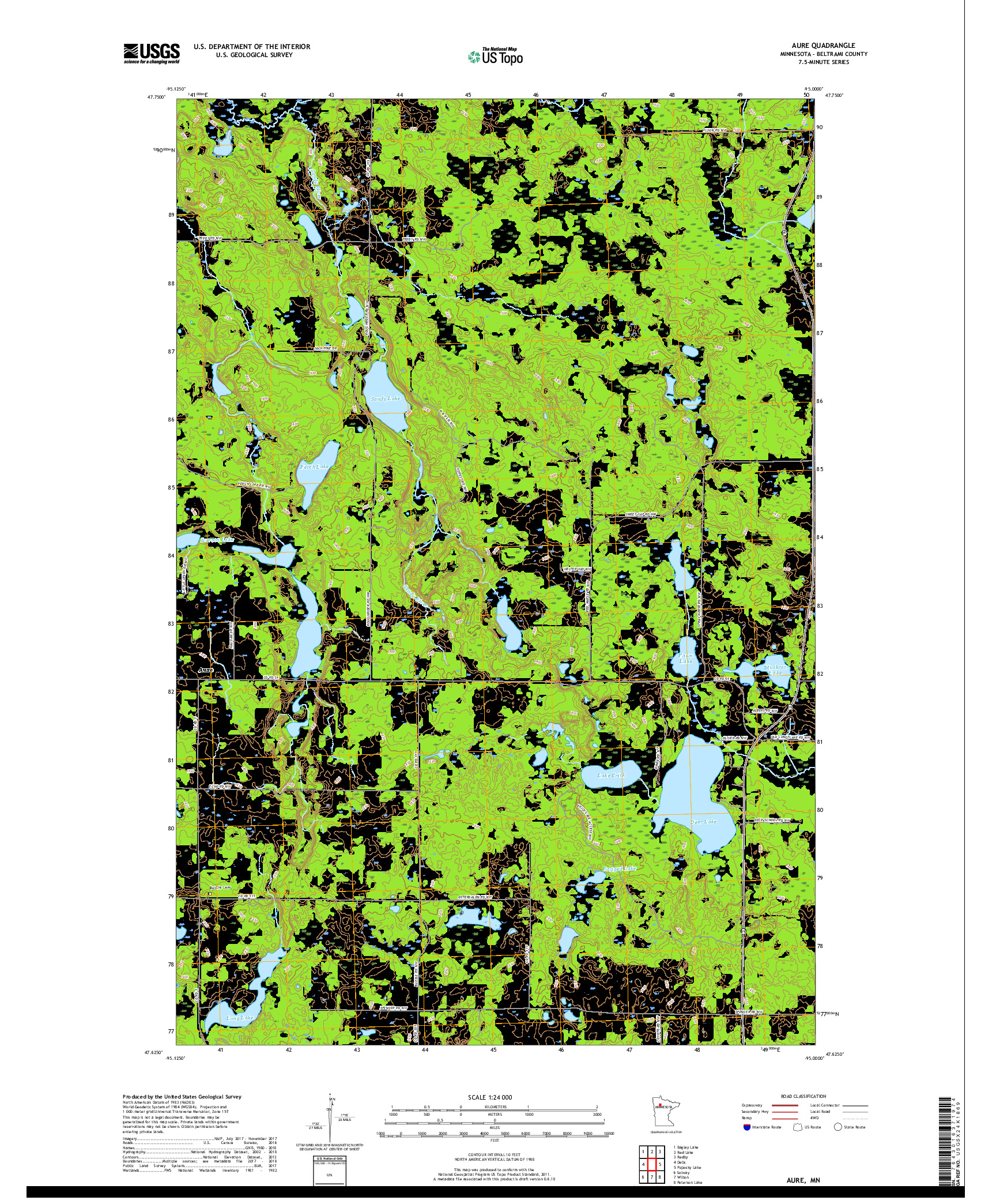 USGS US TOPO 7.5-MINUTE MAP FOR AURE, MN 2019