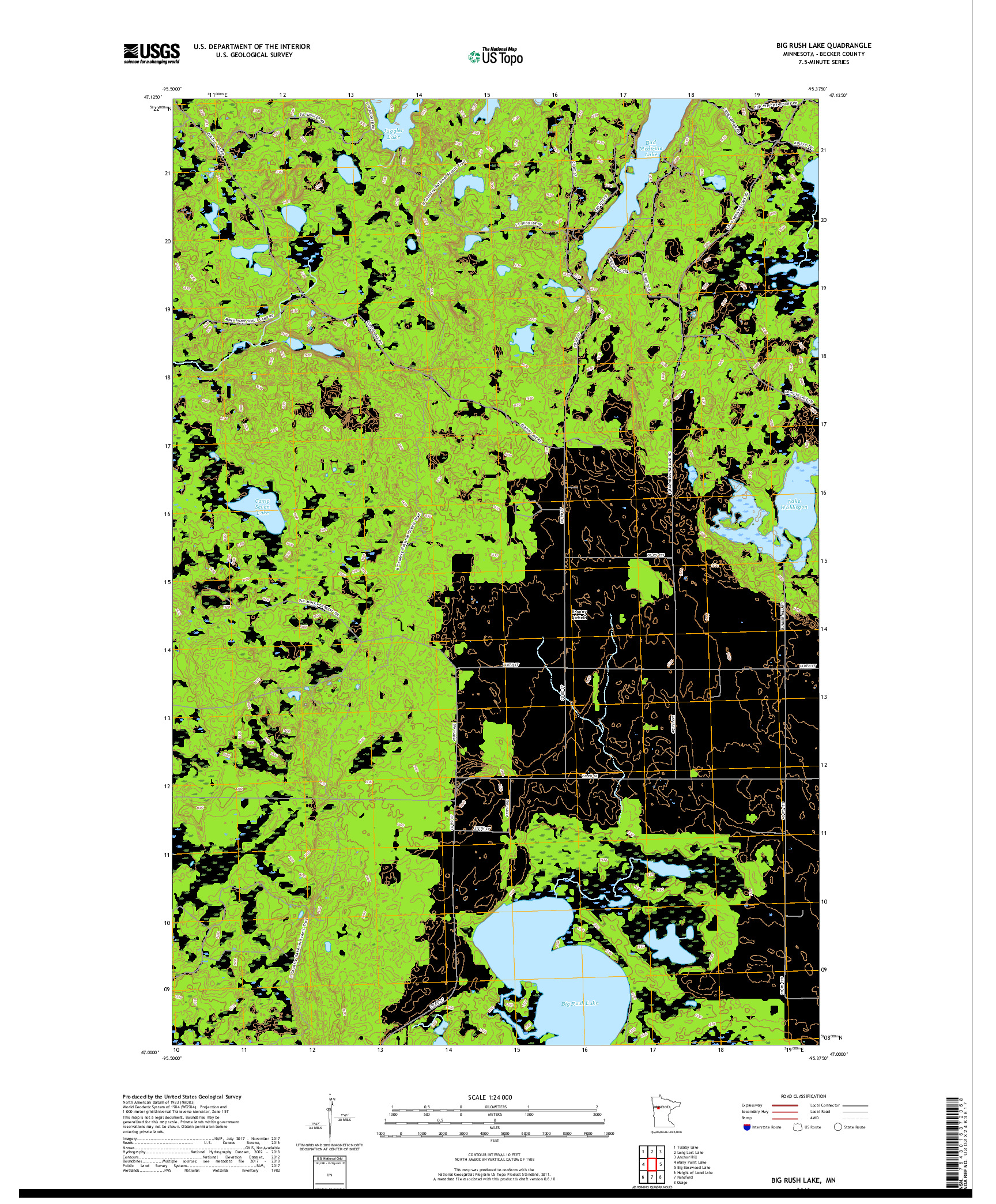 USGS US TOPO 7.5-MINUTE MAP FOR BIG RUSH LAKE, MN 2019