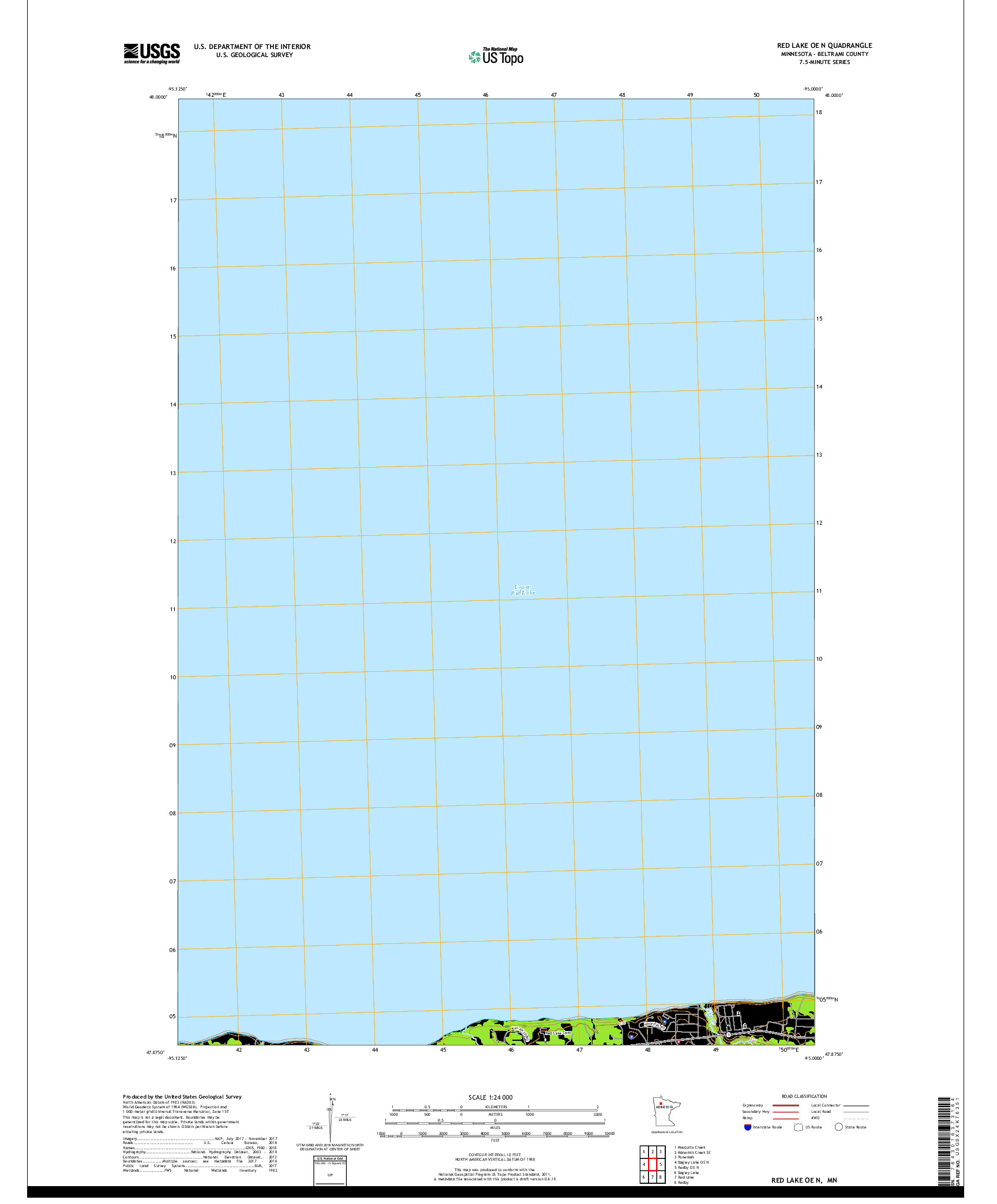 USGS US TOPO 7.5-MINUTE MAP FOR RED LAKE OE N, MN 2019