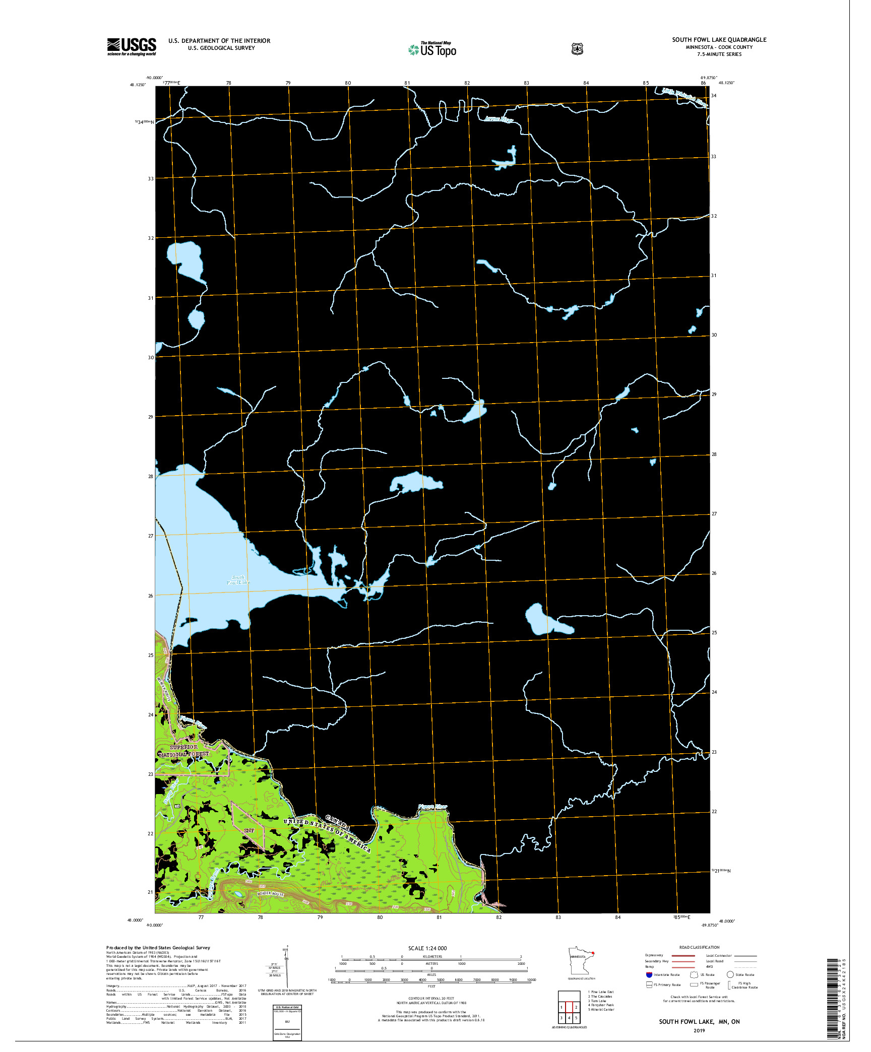 USGS US TOPO 7.5-MINUTE MAP FOR SOUTH FOWL LAKE, MN,ON 2019