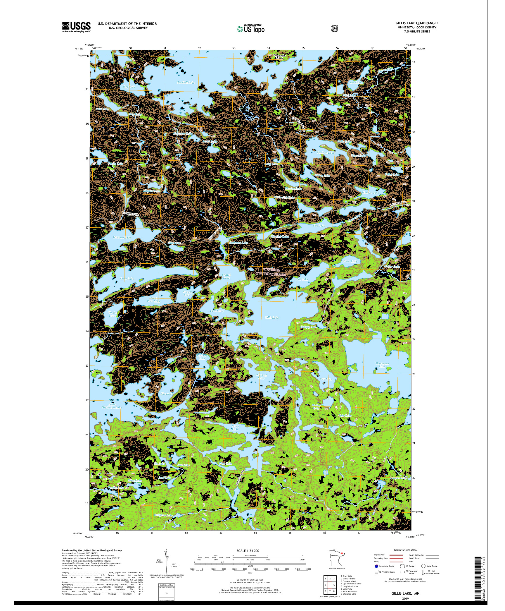 USGS US TOPO 7.5-MINUTE MAP FOR GILLIS LAKE, MN 2019