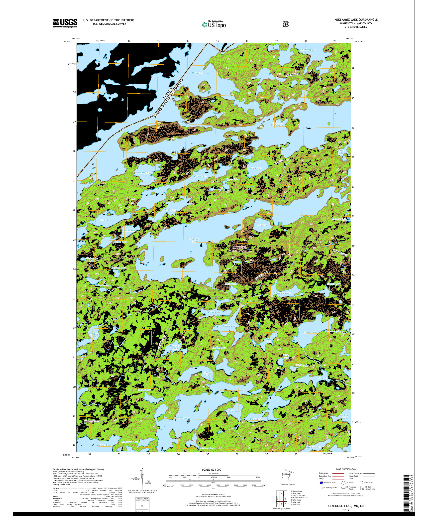 USGS US TOPO 7.5-MINUTE MAP FOR KEKEKABIC LAKE, MN,ON 2019