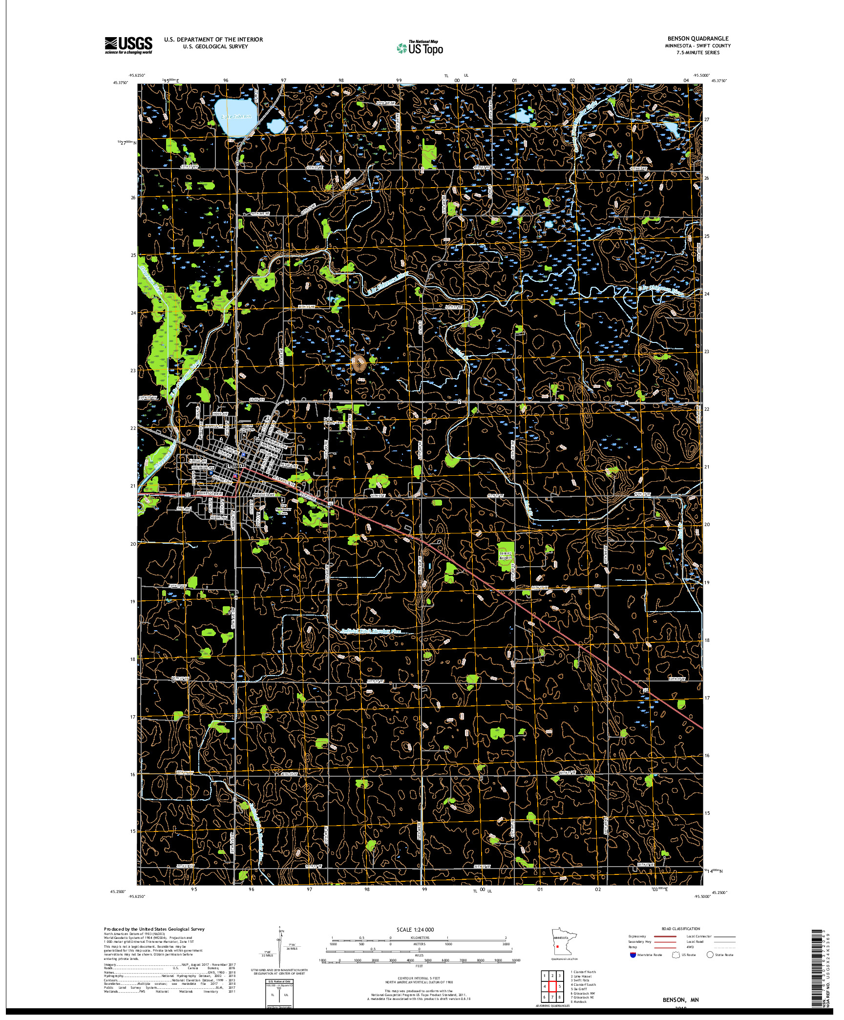 USGS US TOPO 7.5-MINUTE MAP FOR BENSON, MN 2019