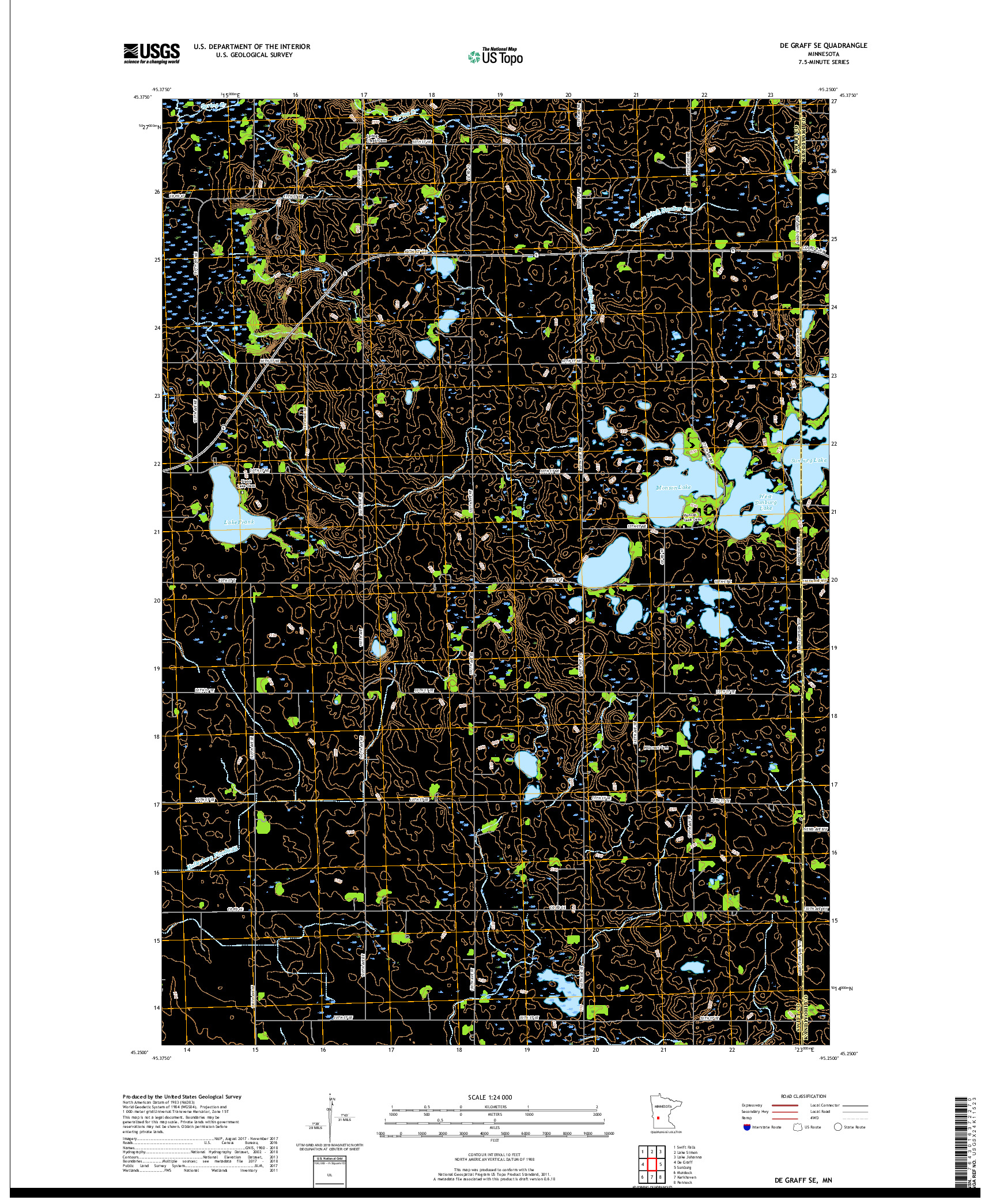 USGS US TOPO 7.5-MINUTE MAP FOR DE GRAFF SE, MN 2019