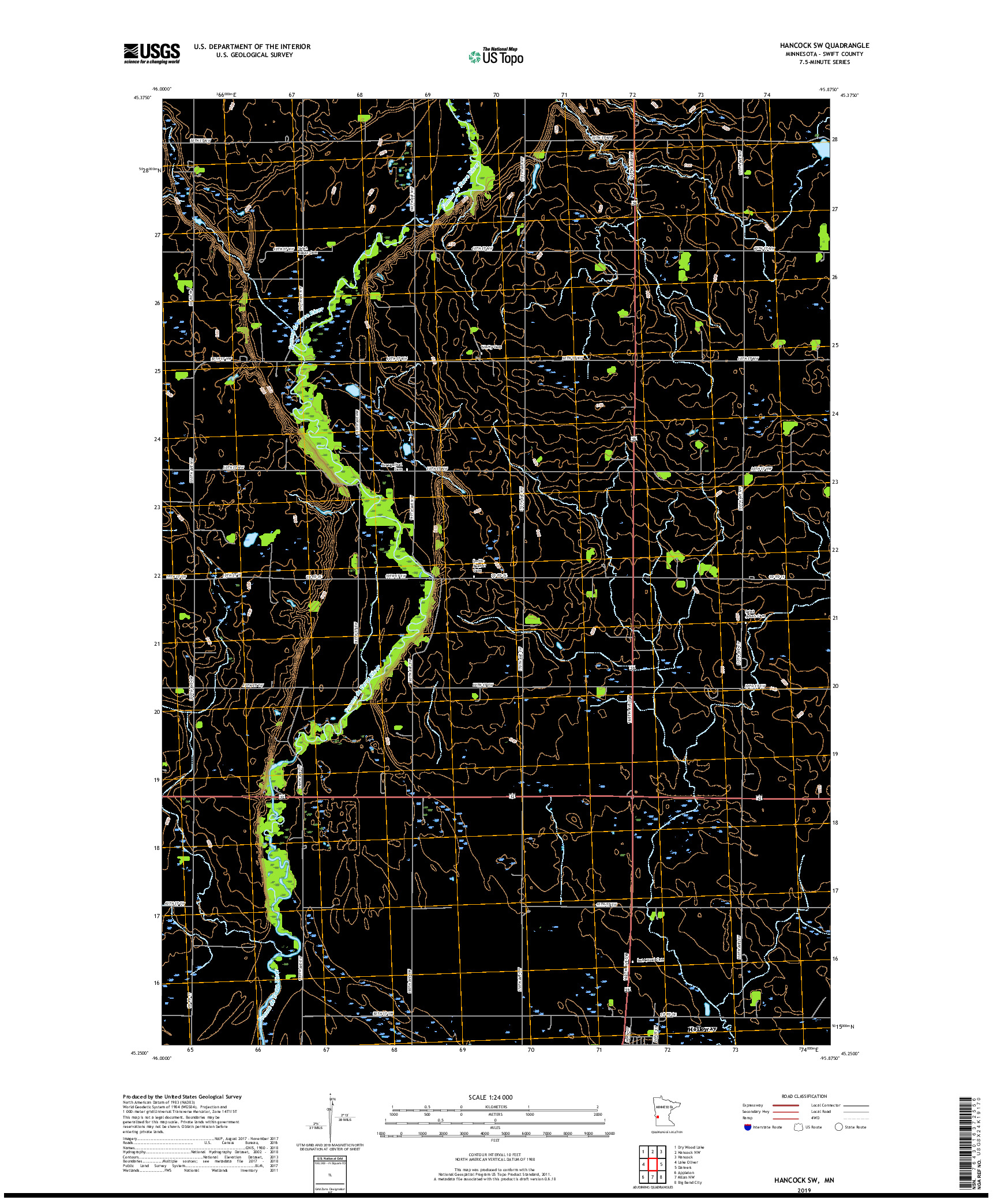 USGS US TOPO 7.5-MINUTE MAP FOR HANCOCK SW, MN 2019