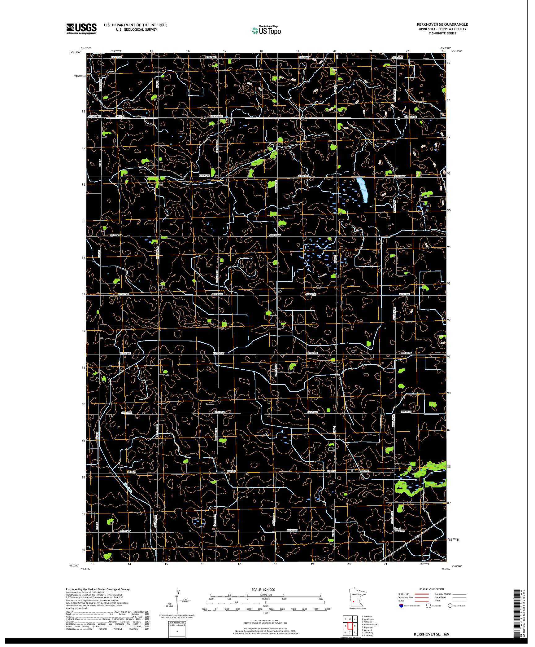 USGS US TOPO 7.5-MINUTE MAP FOR KERKHOVEN SE, MN 2019