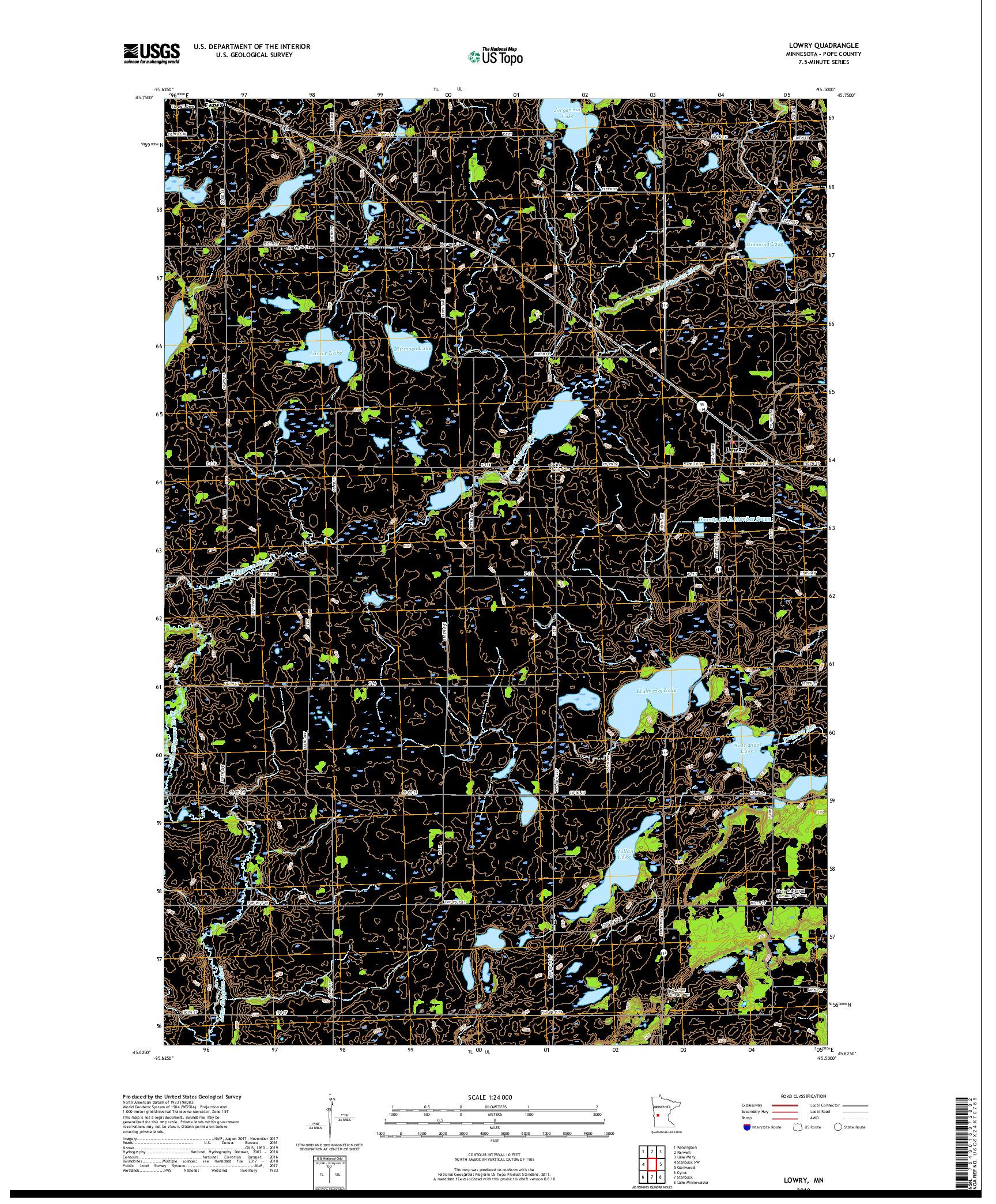 USGS US TOPO 7.5-MINUTE MAP FOR LOWRY, MN 2019