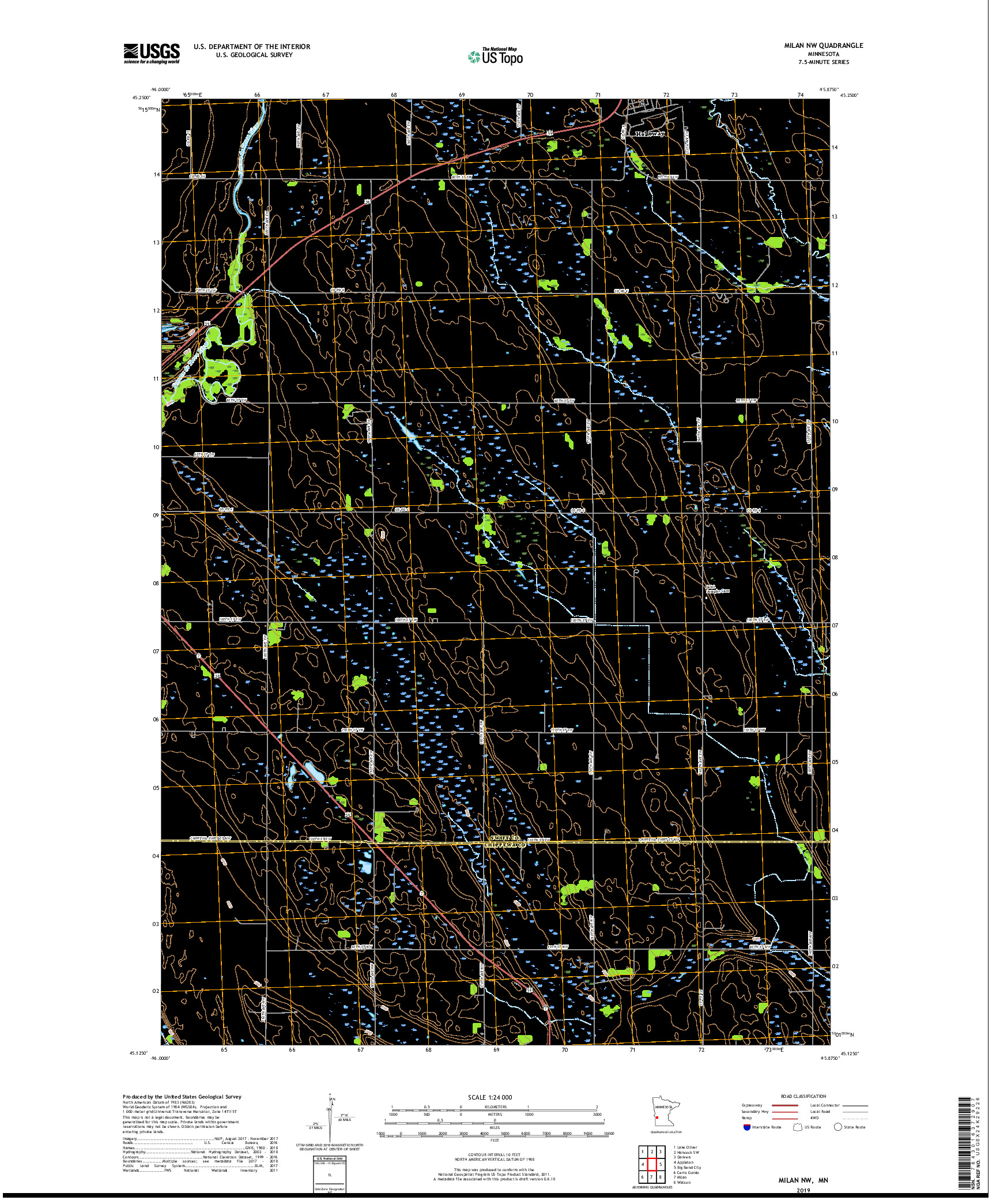 USGS US TOPO 7.5-MINUTE MAP FOR MILAN NW, MN 2019