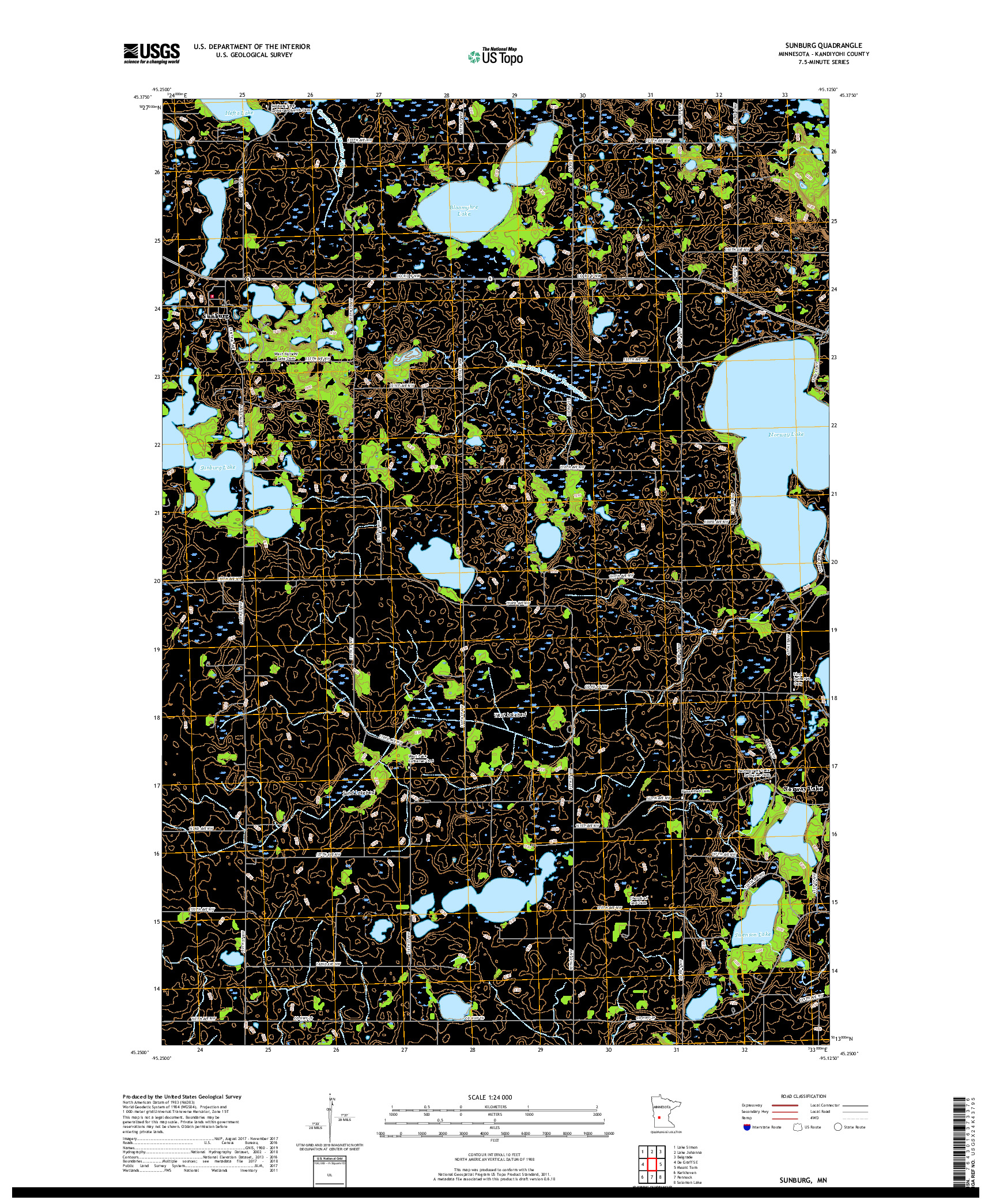 USGS US TOPO 7.5-MINUTE MAP FOR SUNBURG, MN 2019