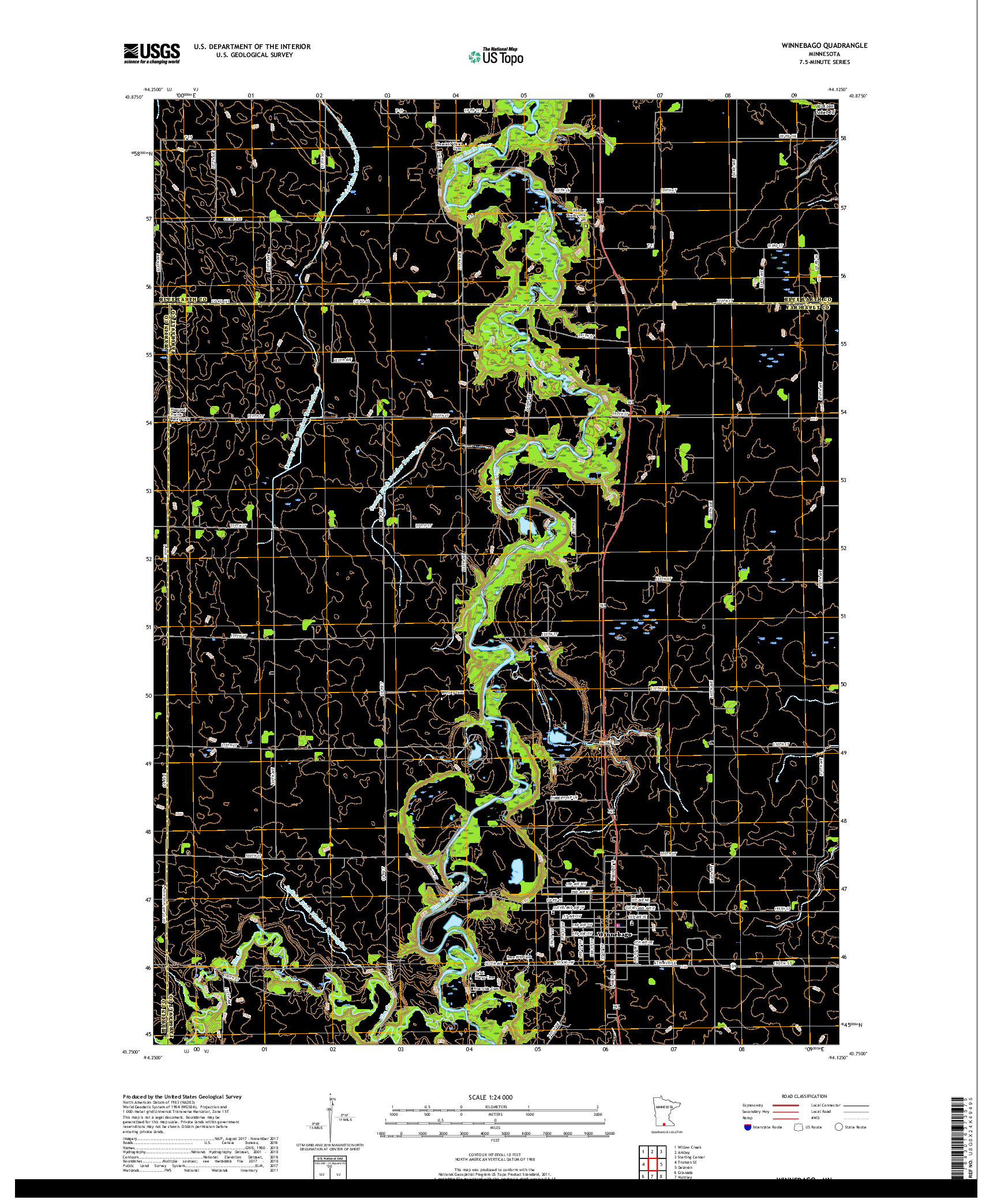 USGS US TOPO 7.5-MINUTE MAP FOR WINNEBAGO, MN 2019