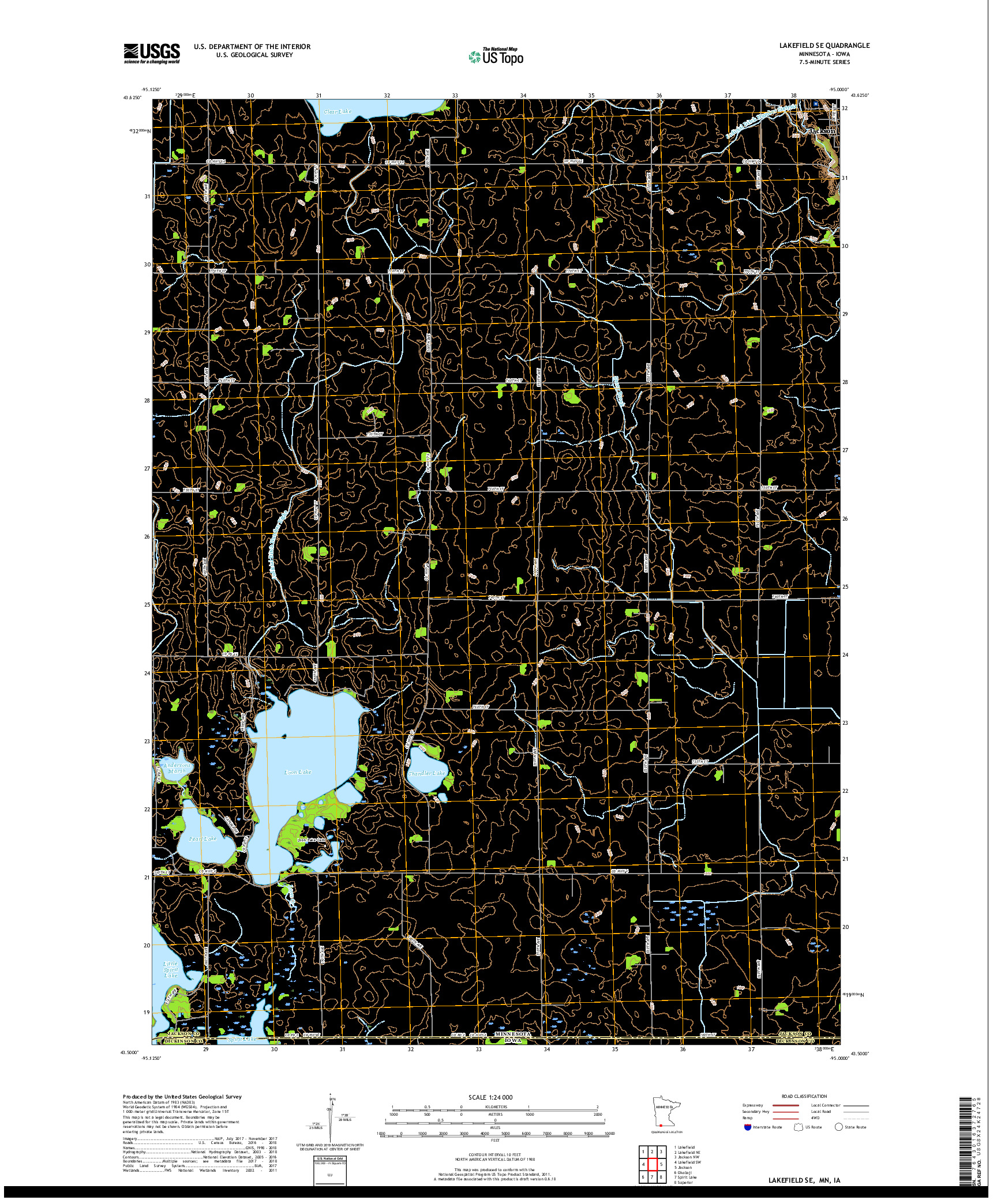 USGS US TOPO 7.5-MINUTE MAP FOR LAKEFIELD SE, MN,IA 2019