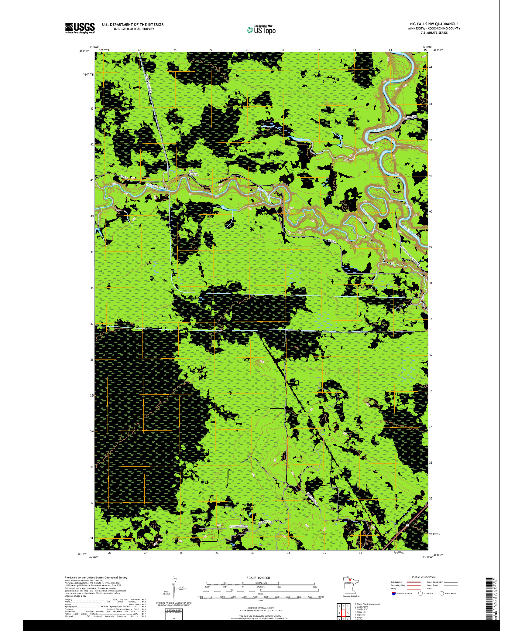 USGS US TOPO 7.5-MINUTE MAP FOR BIG FALLS NW, MN 2019