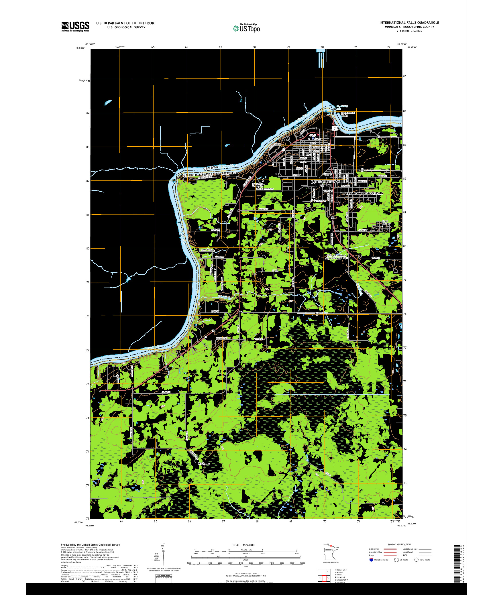 USGS US TOPO 7.5-MINUTE MAP FOR INTERNATIONAL FALLS, MN,ON 2019