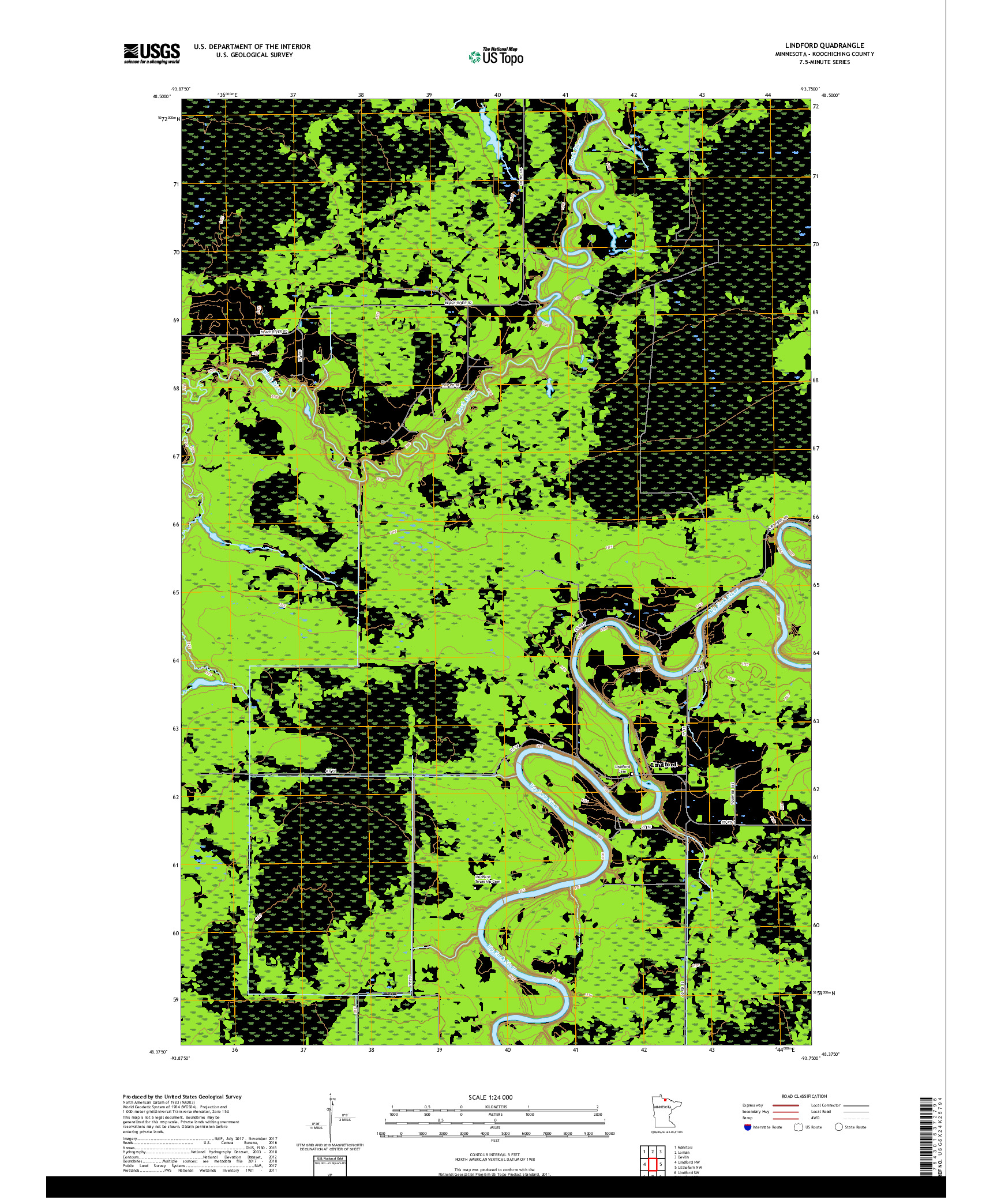 USGS US TOPO 7.5-MINUTE MAP FOR LINDFORD, MN 2019