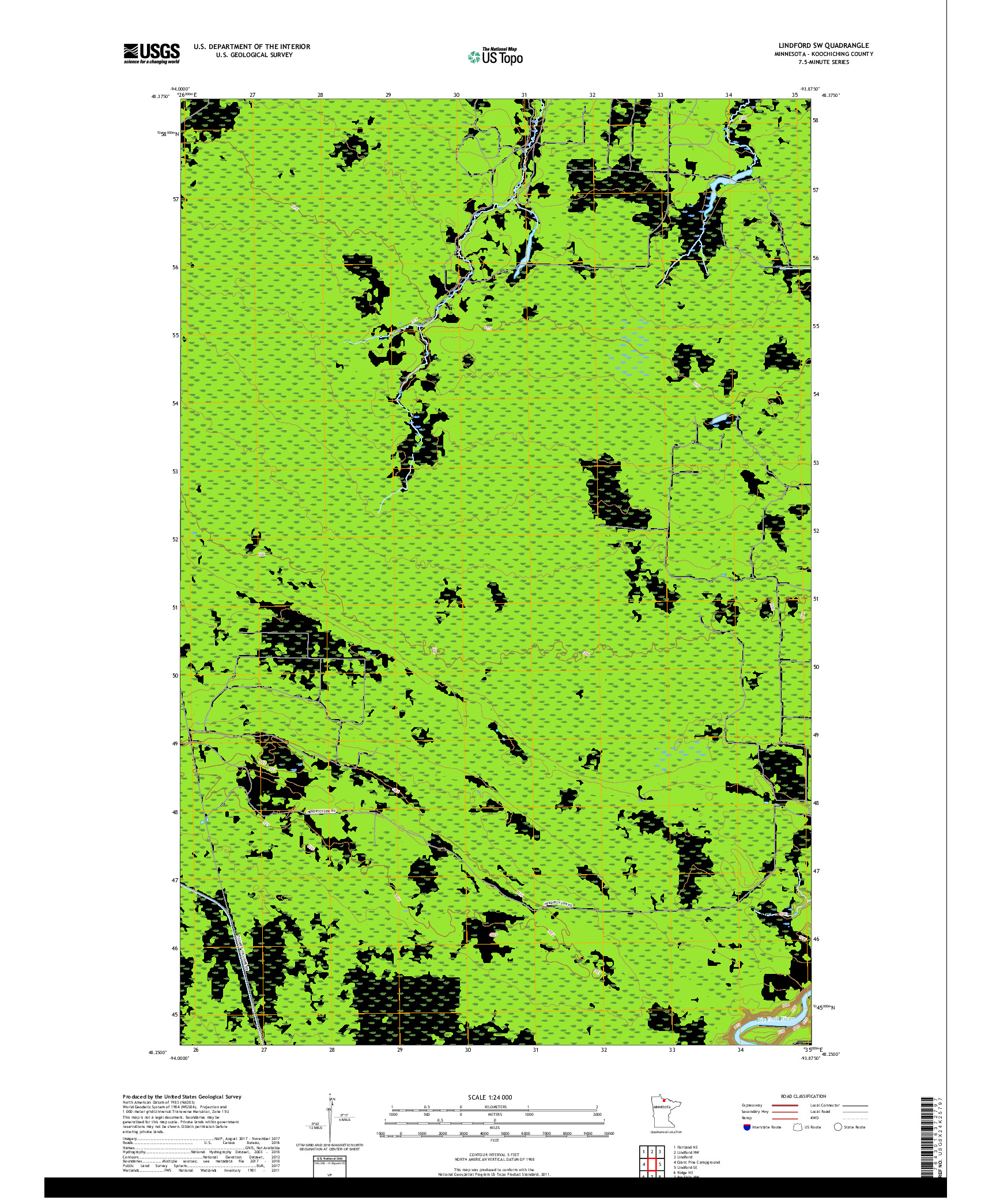 USGS US TOPO 7.5-MINUTE MAP FOR LINDFORD SW, MN 2019